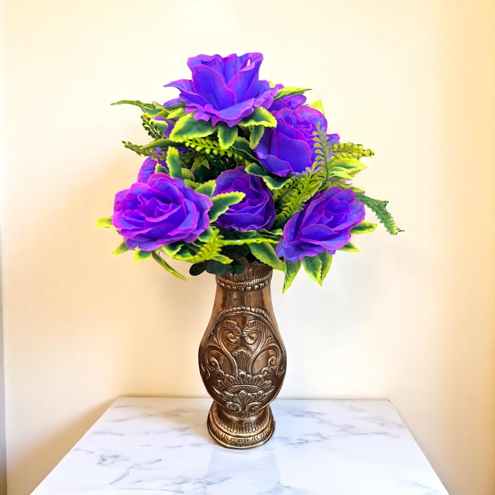 Artificial Flower Bouquet | Faux Rose Flowers Bunch - for Table Vase, Pot, Home Decor, Side Table - 16 Inch - Apkamart #Colour_Purple