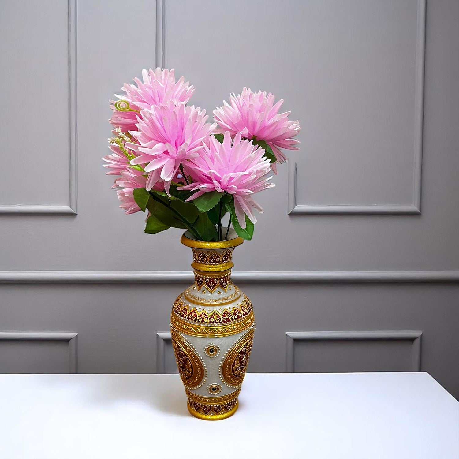 Artificial Flowers Dahlia Bunches for Vase Pot | Faux Flowers Stick - for Home Decor, Living Room, Wedding & Party Decoration  (Vase Not Included) - 15 Inch - Apkamart #Colour_Pink