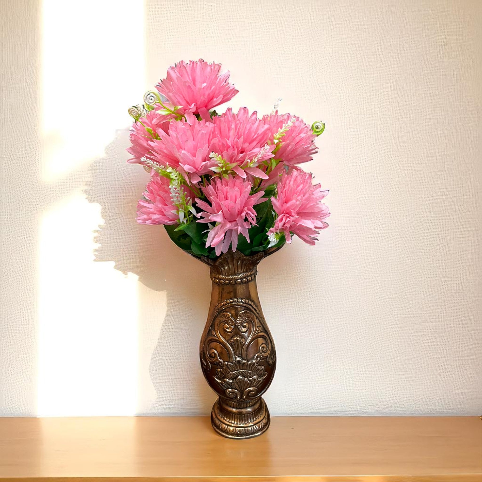 Artificial Flower Dahlia | Fake Flowers Bunch Dahalia - For Vase, Pot, Home, Bedroom, Balcony, Office Corner, Living Room - 18 Inch - Apkamart #Colour_Pink