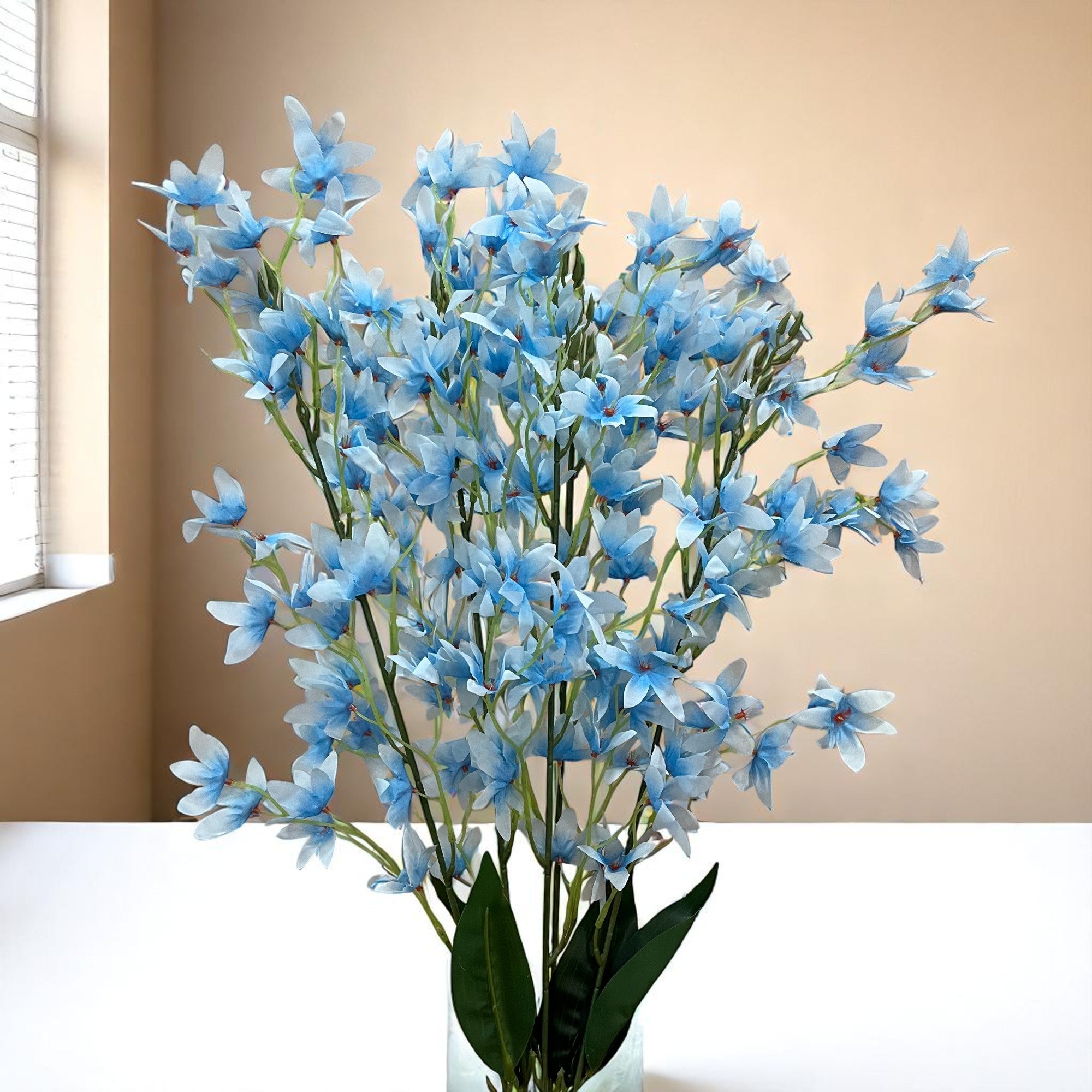 Artificial Orchids Flower Bouquets | Fake Flowers Bunch - For Vase, Pot, Home, Bedroom, Balcony, Office Corner, Living Room - 28 Inch - Apkamart #Colour_Blue