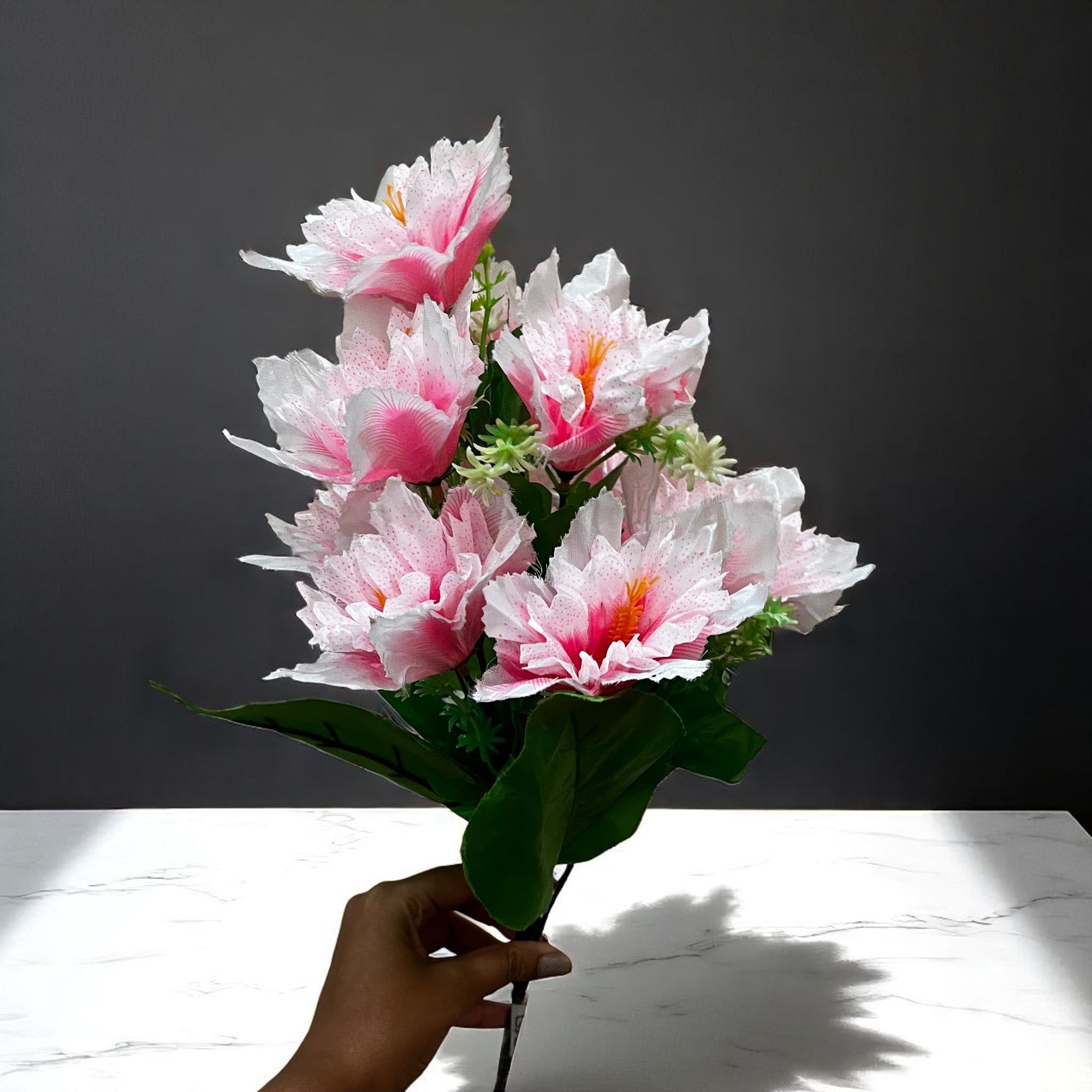 Artificial Flower Bouquets | Fake Flowers Bunch - For Vase, Pot, Home, Balcony, Office Corner, Living Room - 18 Inch - Apkamart #Colour_Pink