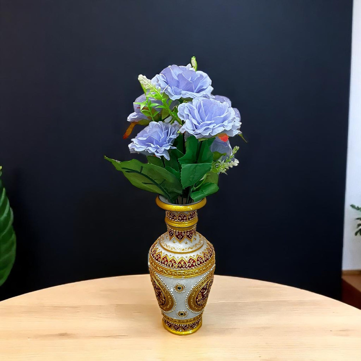 Artificial Flowers Rose Bunches for Vase Pot | Faux Flowers Stem - for Home Decor, Living Room, Wedding & Party Decoration (Vase Not Included) - 15 Inch - Apkamart #Colour_Purple