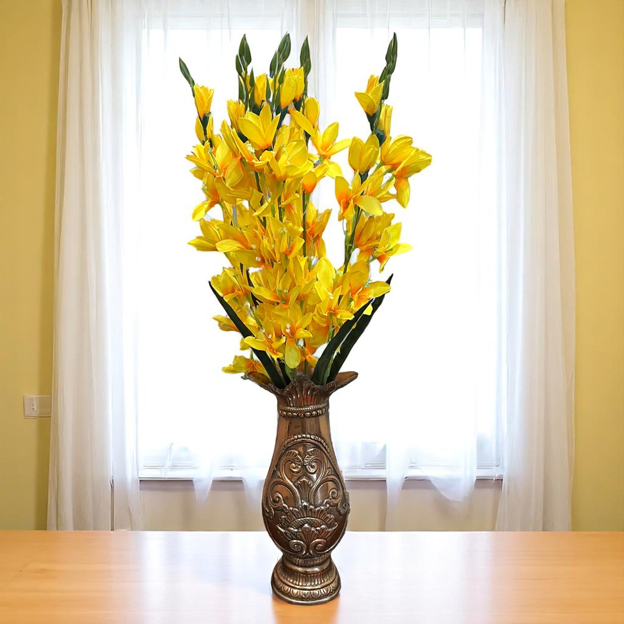 Artificial Flowers Gladiolus Bunches for Vase Pot | Faux Flowers Stem - for Home Decor Living Room Side Table - 26 Inch - Apkamart #Colour_Yellow