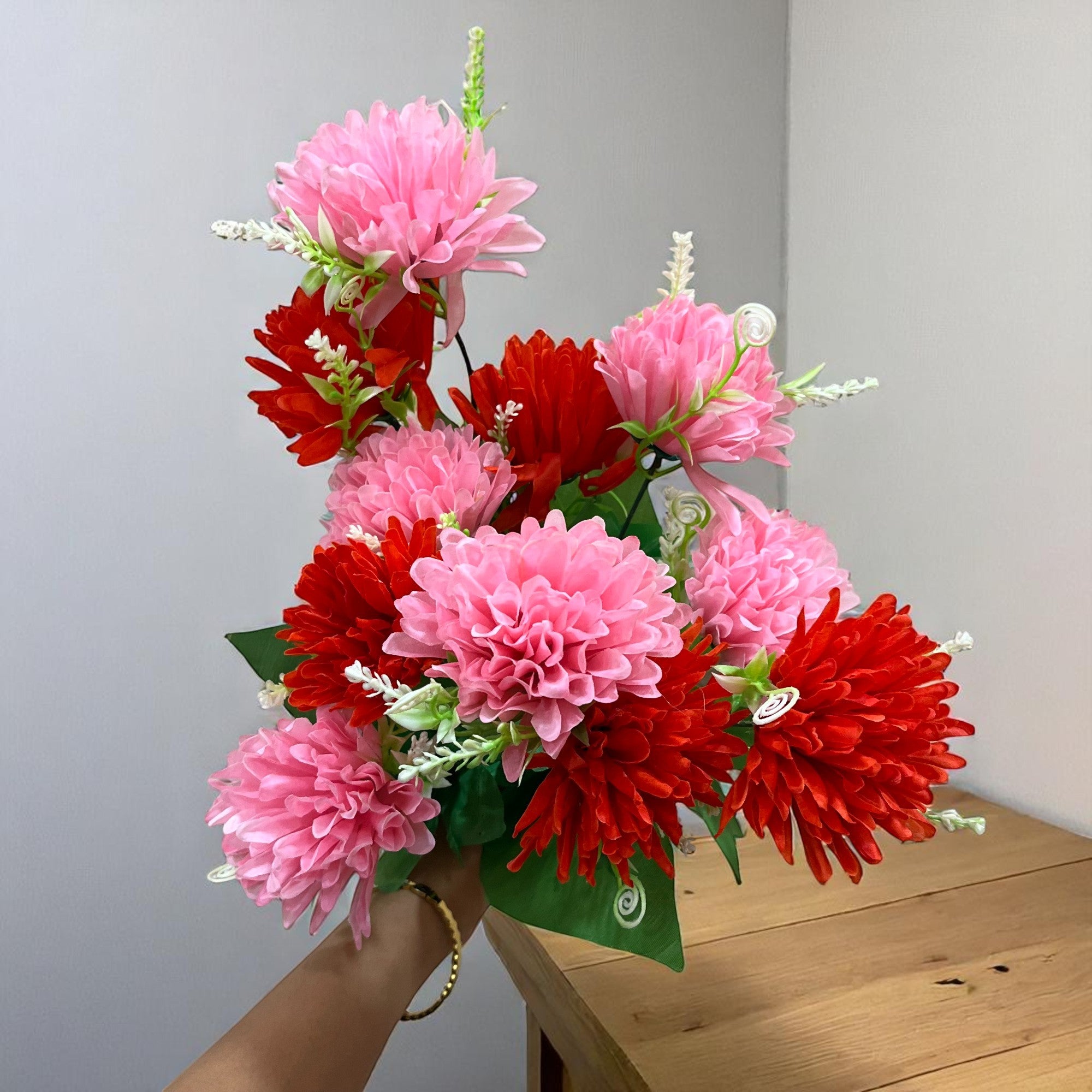 Artificial Flower Dahlia | Fake Flowers Bunch Dahalia - For Vase, Pot, Home, Bedroom, Balcony, Office Corner, Living Room - 18 Inch - Apkamart #Colour_Multicolor