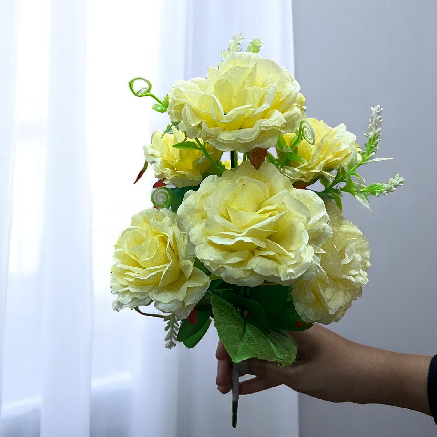 Artificial Flowers Rose Bunches for Vase Pot | Faux Flowers Stem - for Home Decor, Living Room, Office & Festivals Decoration (Vase Not Included) - 15 Inch - Apkamart #Colour_Yellow