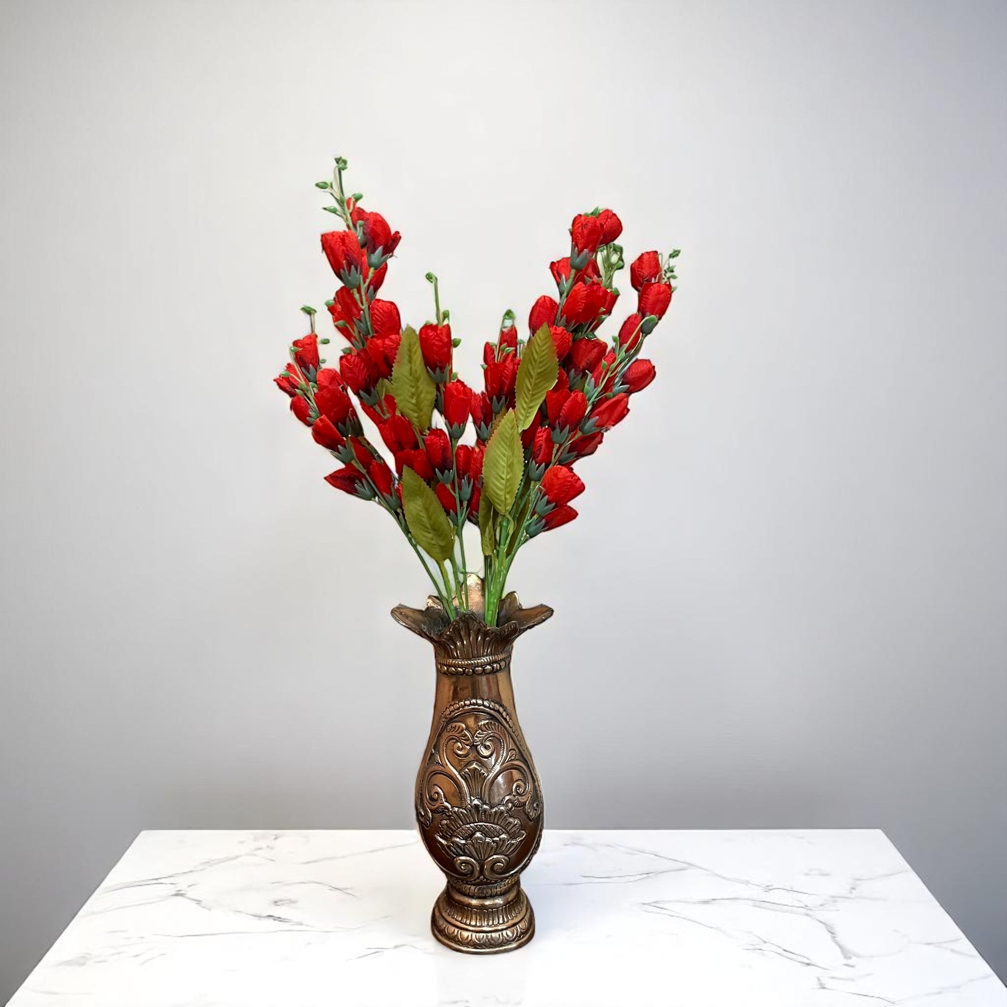 Artificial Flower Tulips Bouquet | Faux Flowers Bunch - for Table Vase, Pot, Home Decor, Living Room, Side Table Centerpiece - 27 Inch - Apkamart #Colour_Red