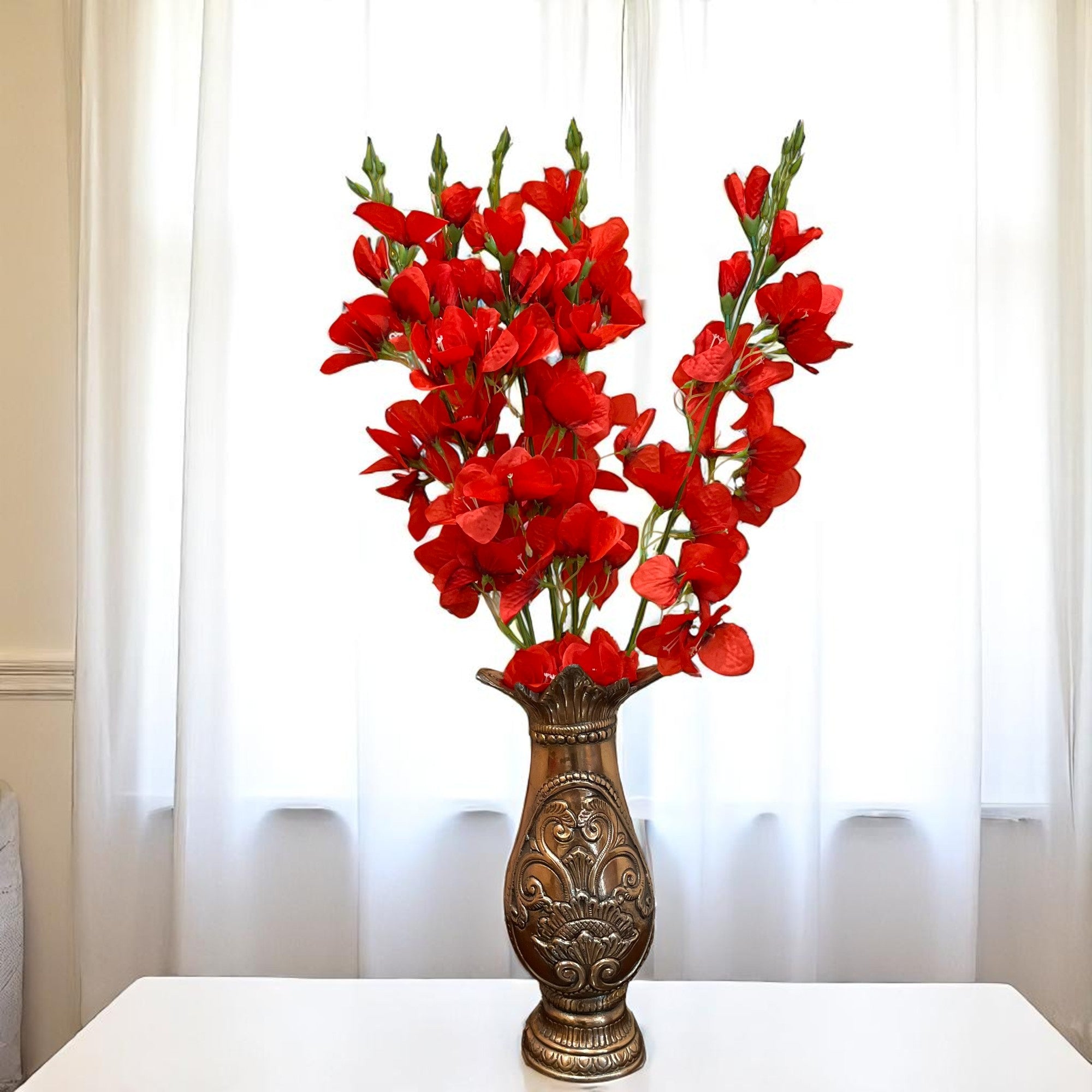 Artificial Flower Orchids Sticks Bouquet | Fake Flowers Bunch - For Vase, Pot, Home, Bedroom, Balcony, Office Corner - 26 Inch - Apkamart #Colour_Red