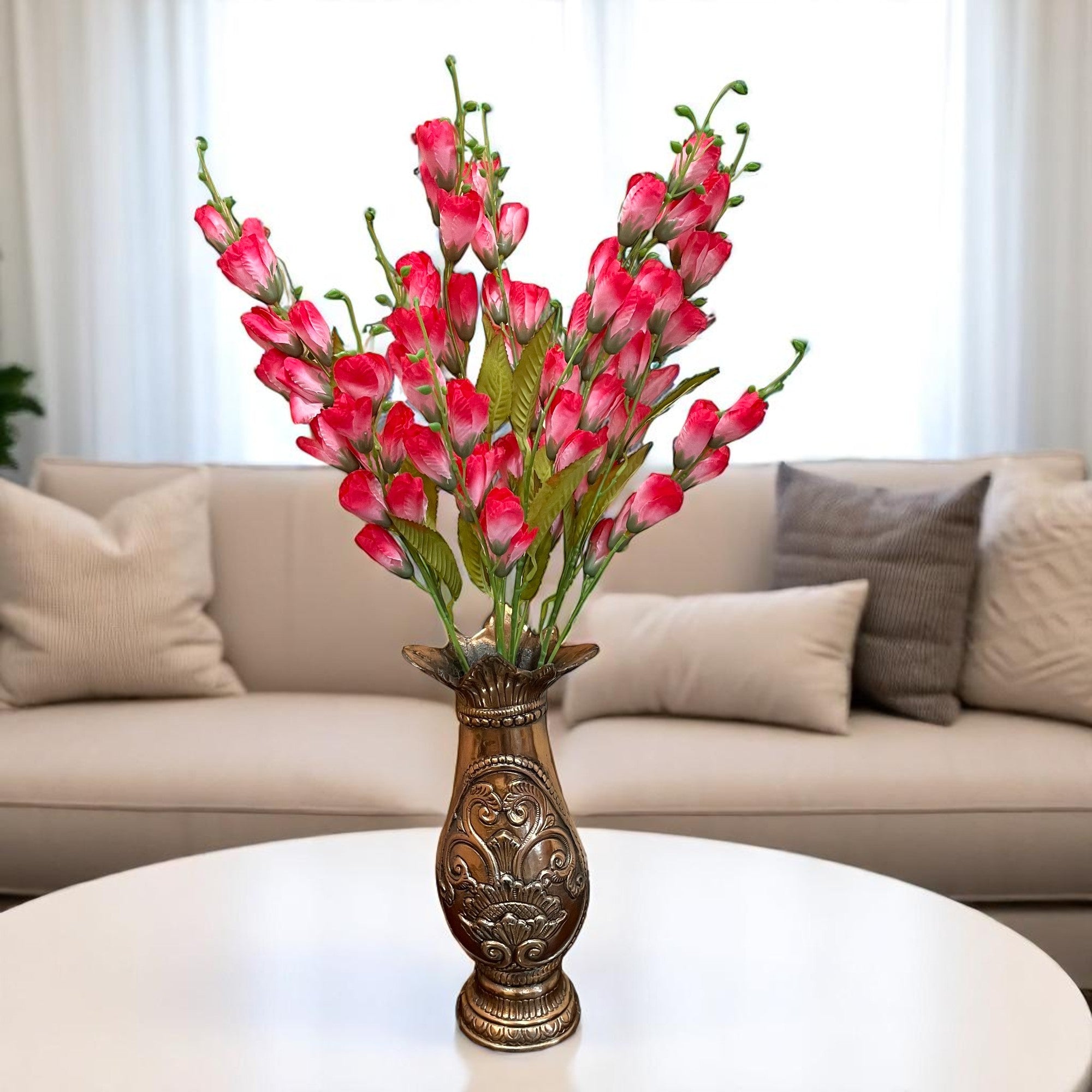 Artificial Flowers | Faux Tulips Flowers Bunch - for Home Decor, Office Corner, Living Room, Side Table, Centerpiece - 27 Inch - Apkamart #Colour_Pink