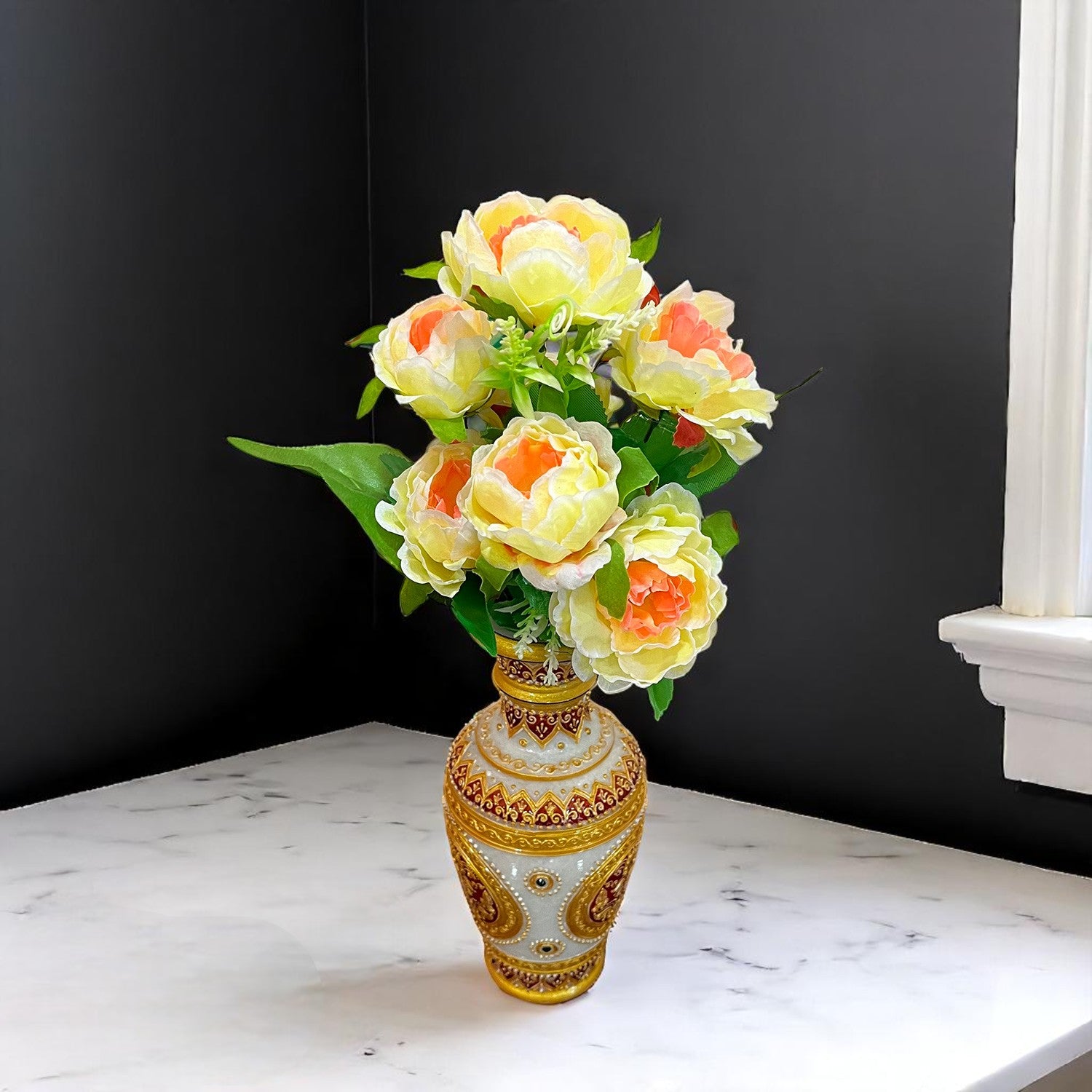 Artificial Flowers Rose Bunches for Vase Pot | Faux Flowers Stem - Home Decor, Living Room, Office & Festivals Decoration (Vase Not Included) - 15 Inch - Apkamart #Colour_Yellow