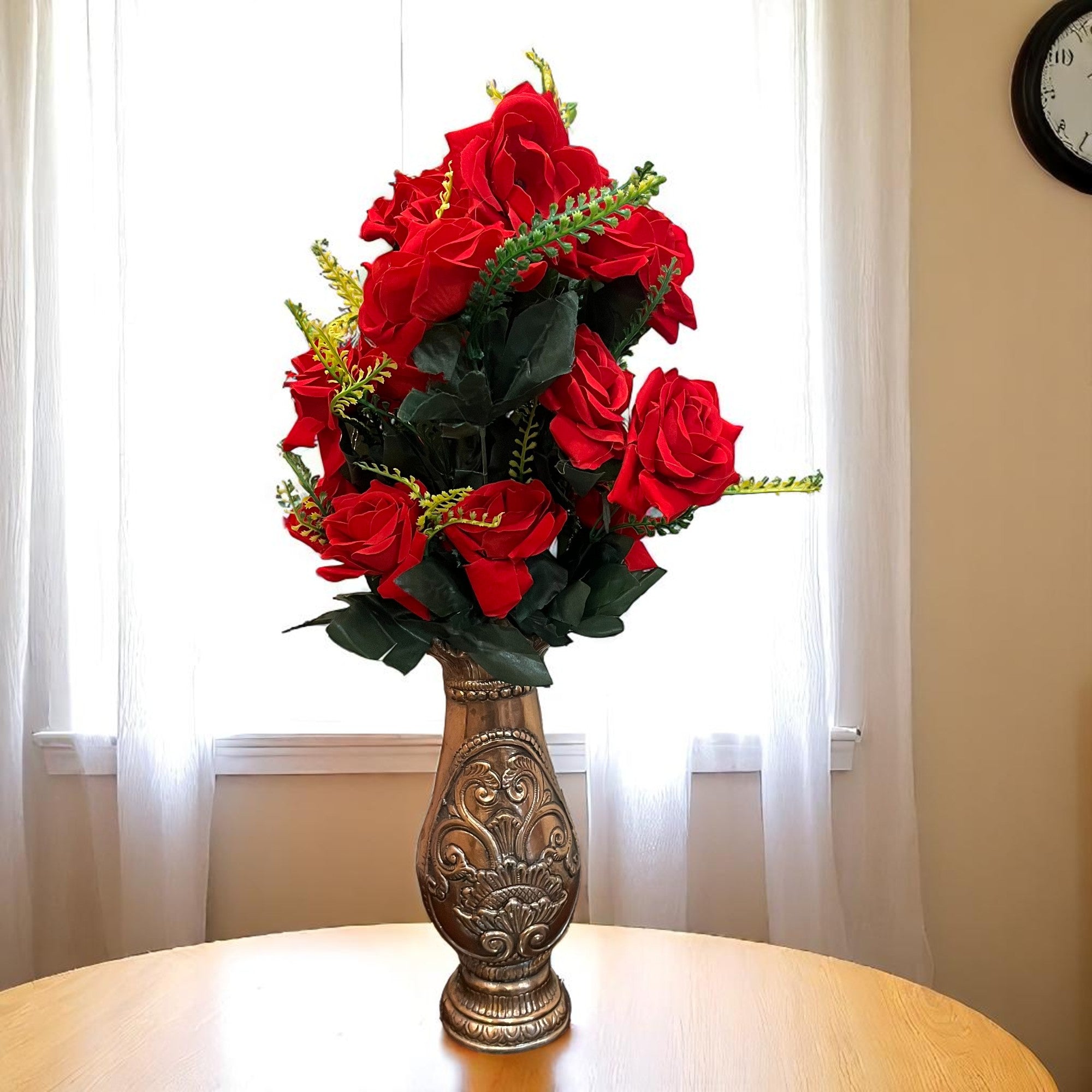 Artificial Flower Bouquet | Fake Rose Flowers Bunch - For Vase, Pot, Home, Bedroom, Balcony, Living Room - 24 Inch - Apkamart