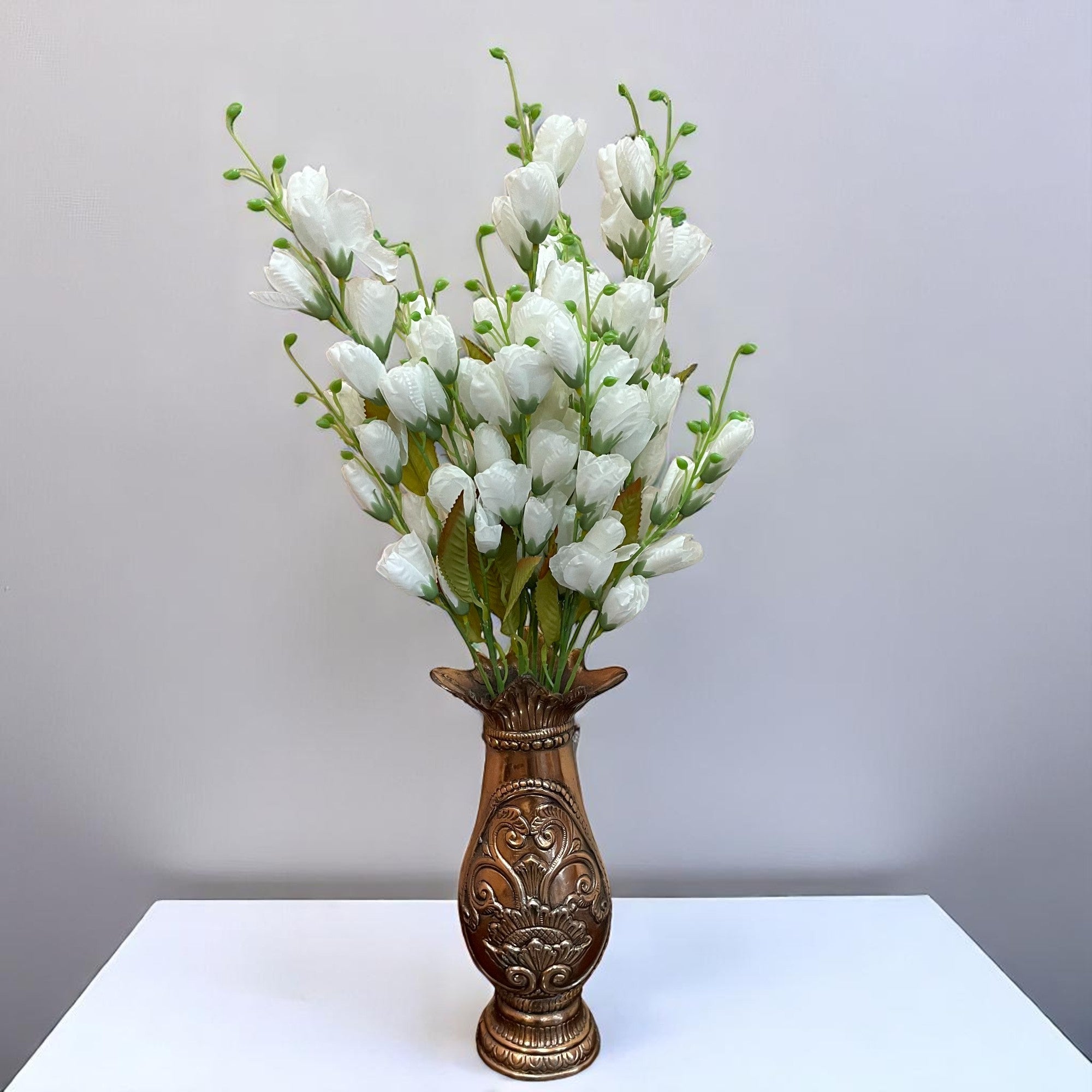 Artificial Flowers | Faux Tulips Flowers Bunch - for Home Decor, Office Corner, Living Room, Side Table, Centerpiece - 27 Inch - Apkamart #Colour_White