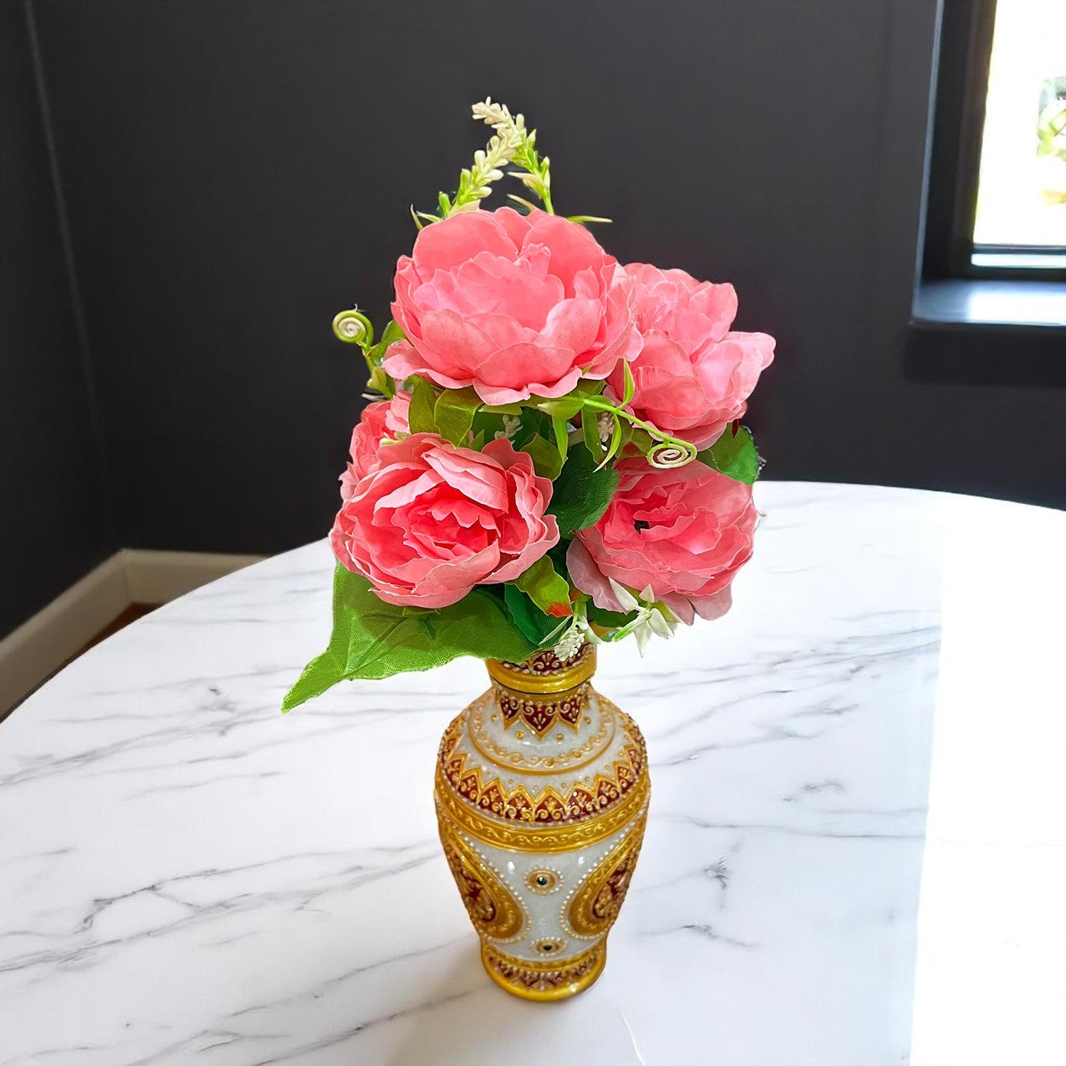 Artificial Flowers Rose Bunches for Vase Pot | Faux Flowers Stem - Home Decor, Living Room, Office & Festivals Decoration (Vase Not Included) - 15 Inch - Apkamart #Colour_Pink