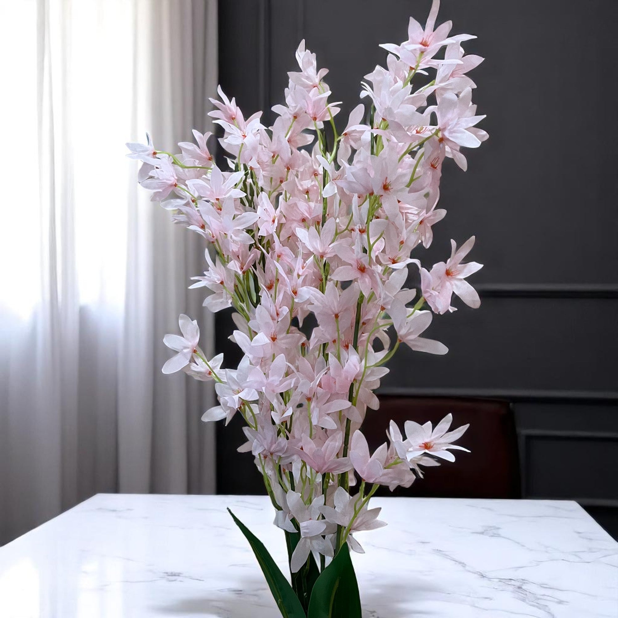 Artificial Orchids Flower Bouquets | Fake Flowers Bunch - For Vase, Pot, Home, Bedroom, Balcony, Office Corner, Living Room - 28 Inch - Apkamart #Colour_Pink