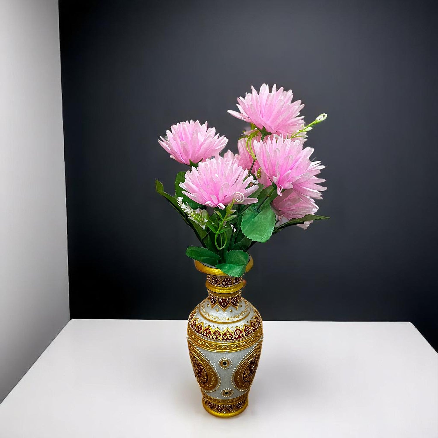 Artificial Flowers Dahlia Bunches for Vase Pot | Faux Flowers Stick - for Home Decor, Living Room, Wedding & Party Decoration (Vase Not Included) - 15 Inch - Apkamart #Colour_Pink