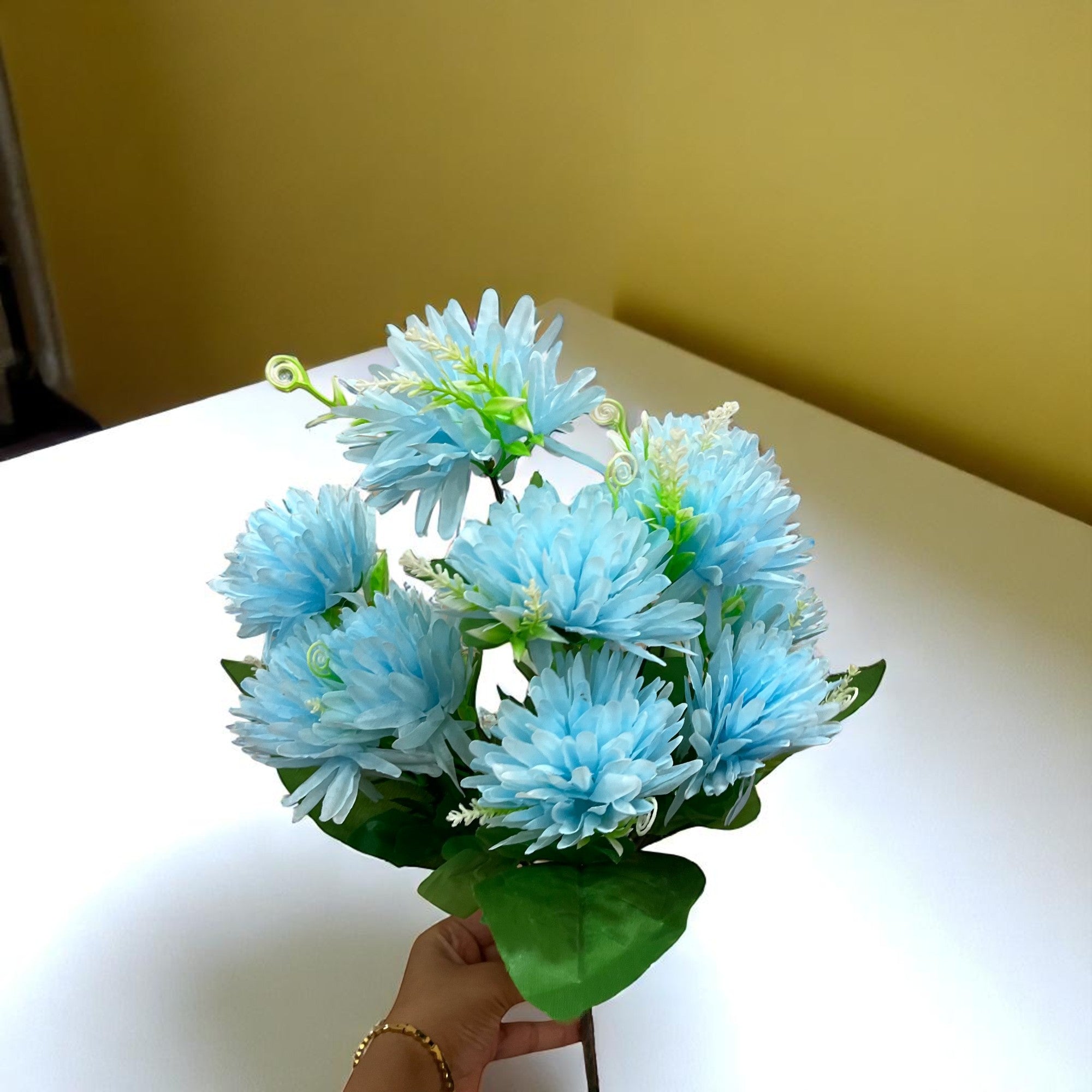 Artificial Flower Dahlia | Fake Flowers Bunch Dahalia - For Vase, Pot, Home, Bedroom, Balcony, Office Corner, Living Room - 18 Inch - Apkamart #Colour_Blue