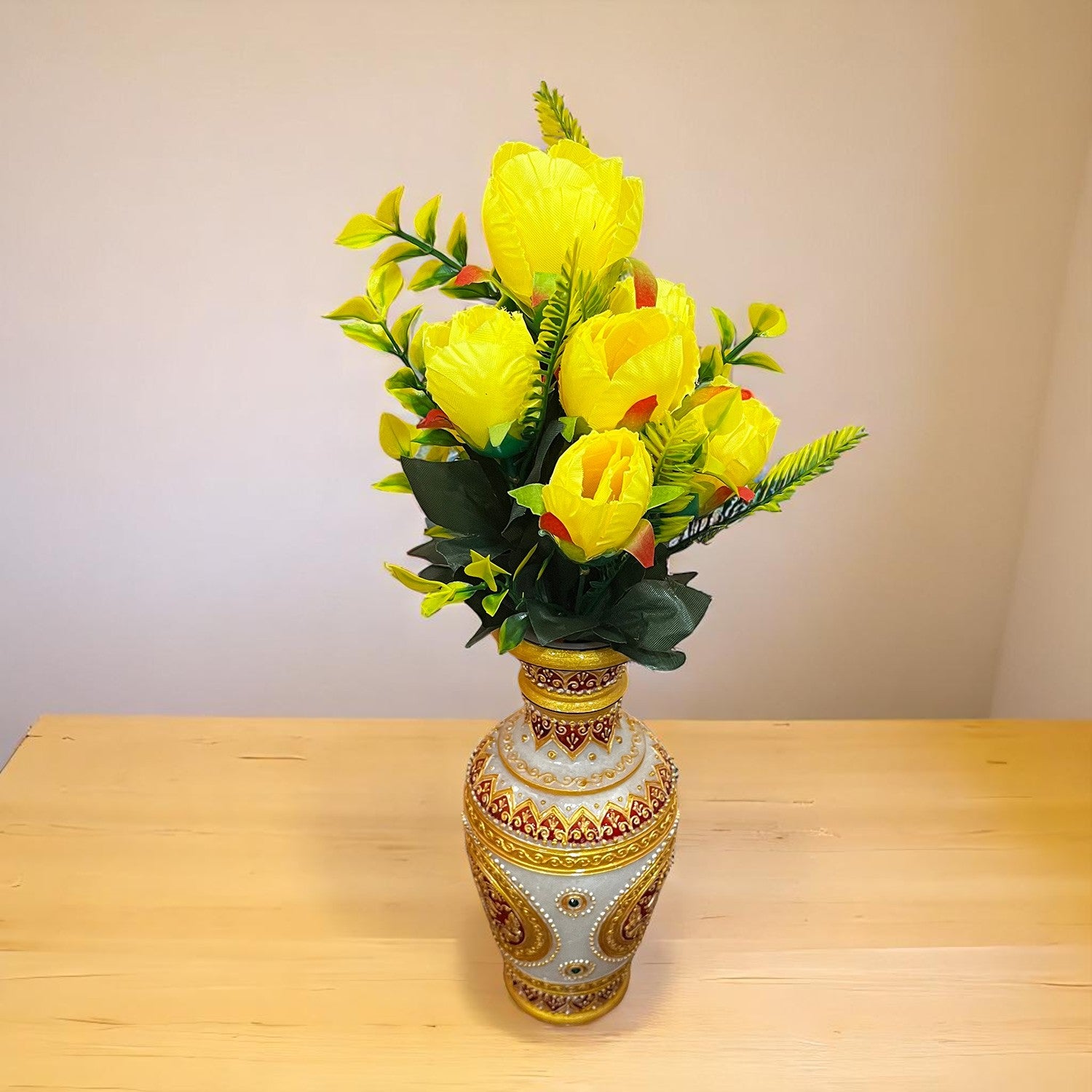 Artificial Flowers Rose Sticks | Faux Flowers Bunch - for Home Decor, Living Room, Wedding & Party Decoration (Vase Not Included) - 14 Inch - Apkamart #Colour_Yellow