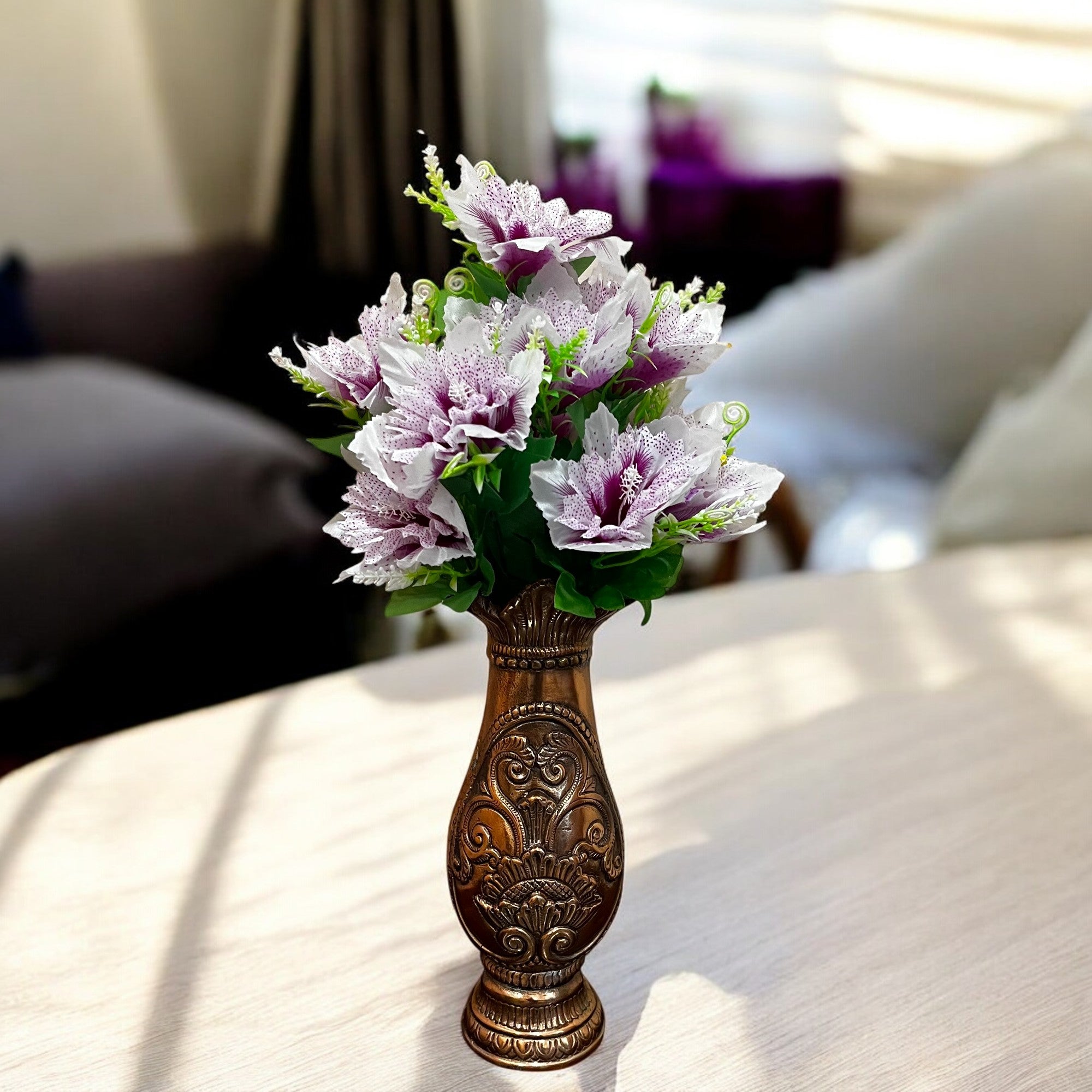 Artificial Flower Bouquets | Faux Flowers Bunch - for Table Vase, Pot, Home Decor, Living Room, Side Table Centerpiece - 18 Inch - Apkamart #Colour_Purple