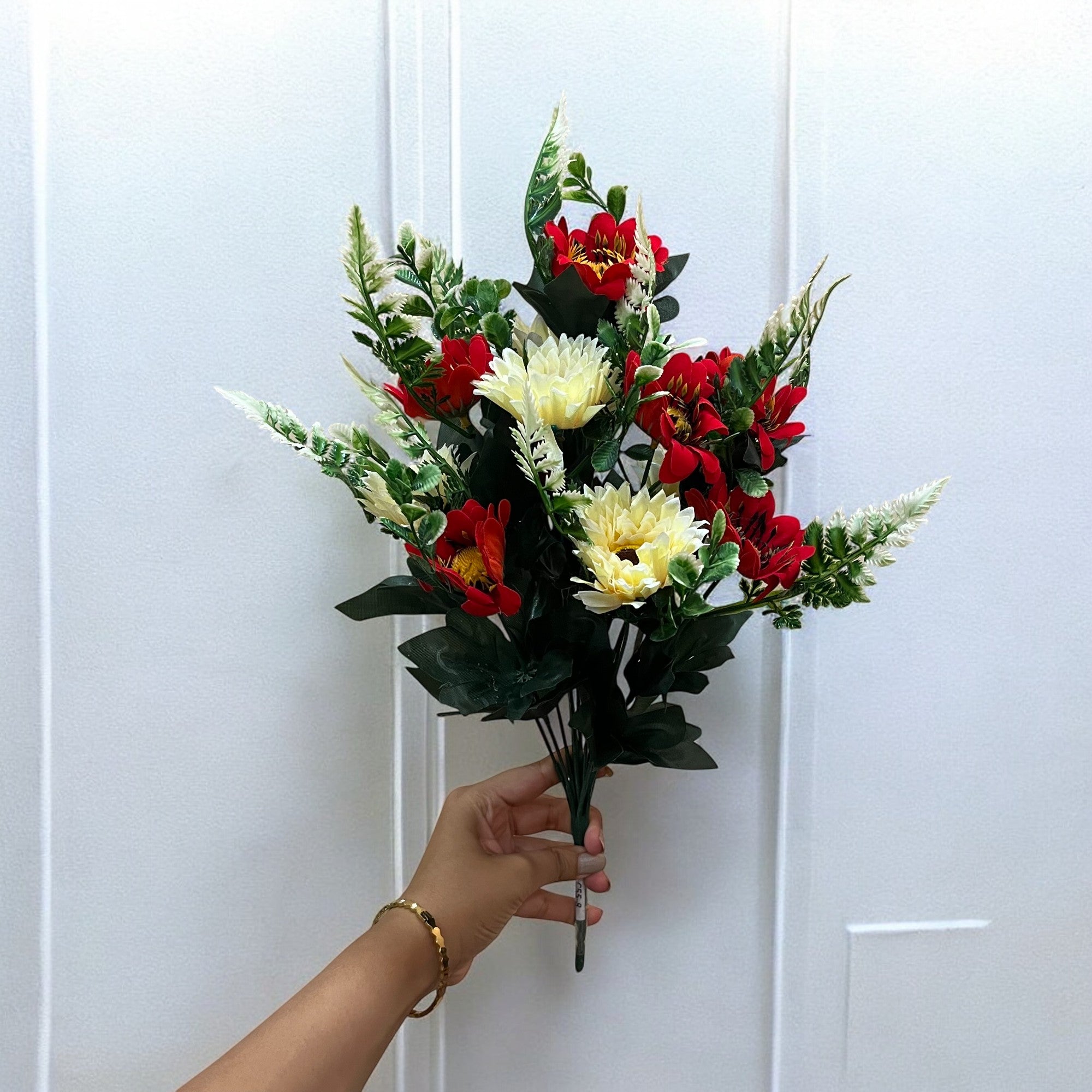 Artificial Dahalia Flower Bouquets | Faux Flowers Bunch - for Table Vase, Pot, Home Decor, Living Room, Side Table Centerpiece - 17 Inch - Apkamart