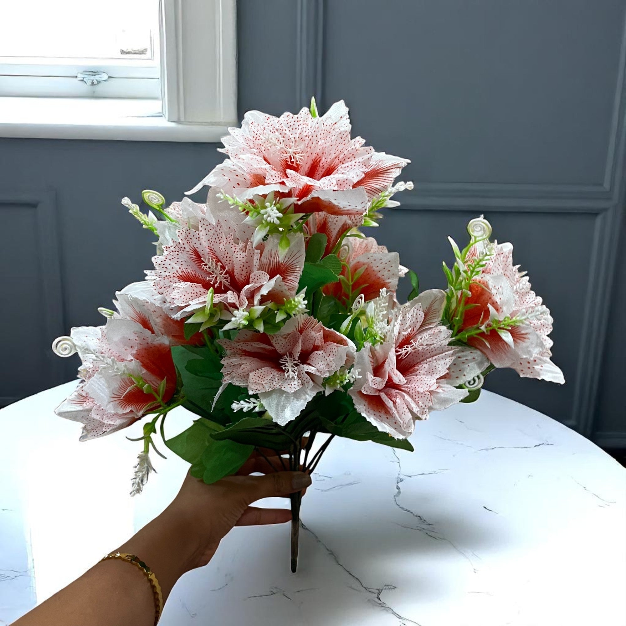 Artificial Flower Bouquets | Faux Flowers Bunch - for Table Vase, Pot, Home Decor, Living Room, Side Table Centerpiece - 18 Inch - Apkamart #Colour_Pink