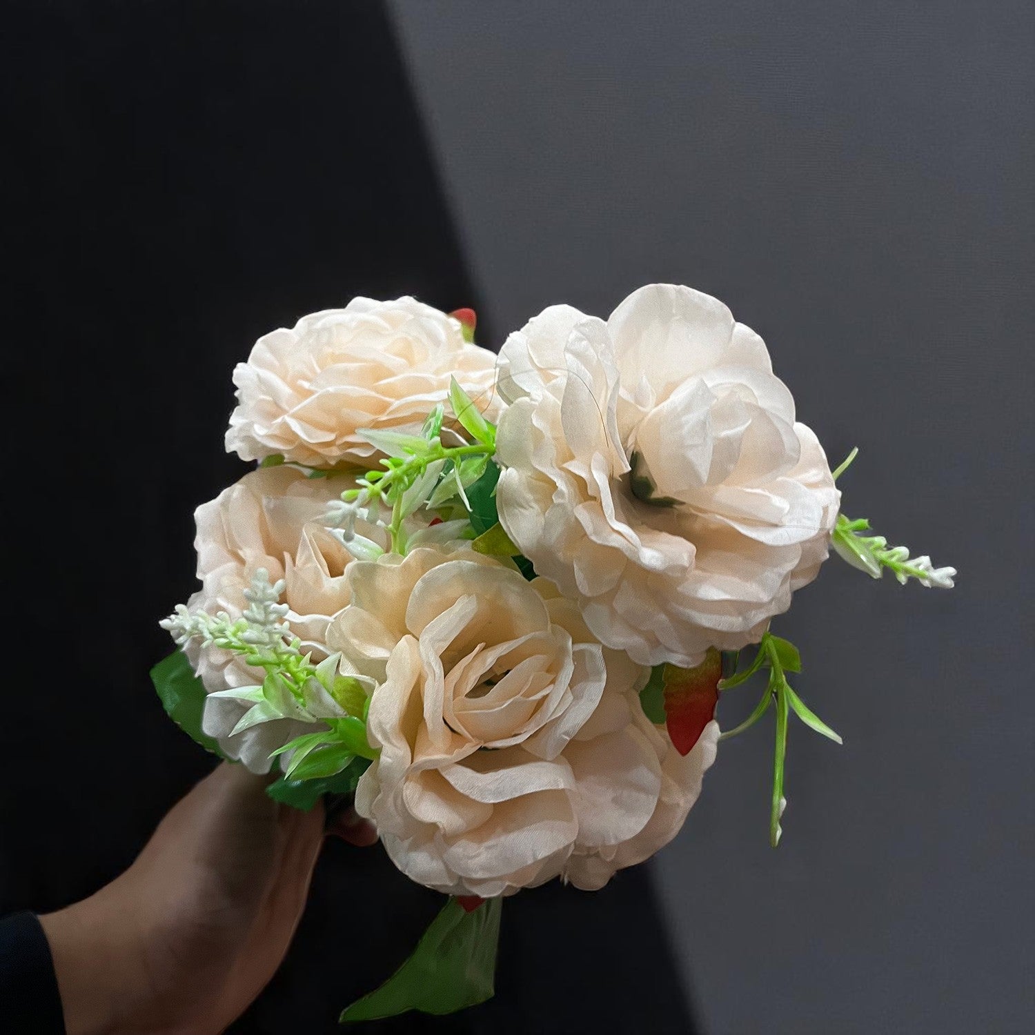 Artificial Flowers Rose Bunches for Vase Pot | Faux Flowers Stem - for Home Decor, Living Room, Wedding & Party Decoration (Vase Not Included) - 15 Inch - Apkamart #Colour_Off White