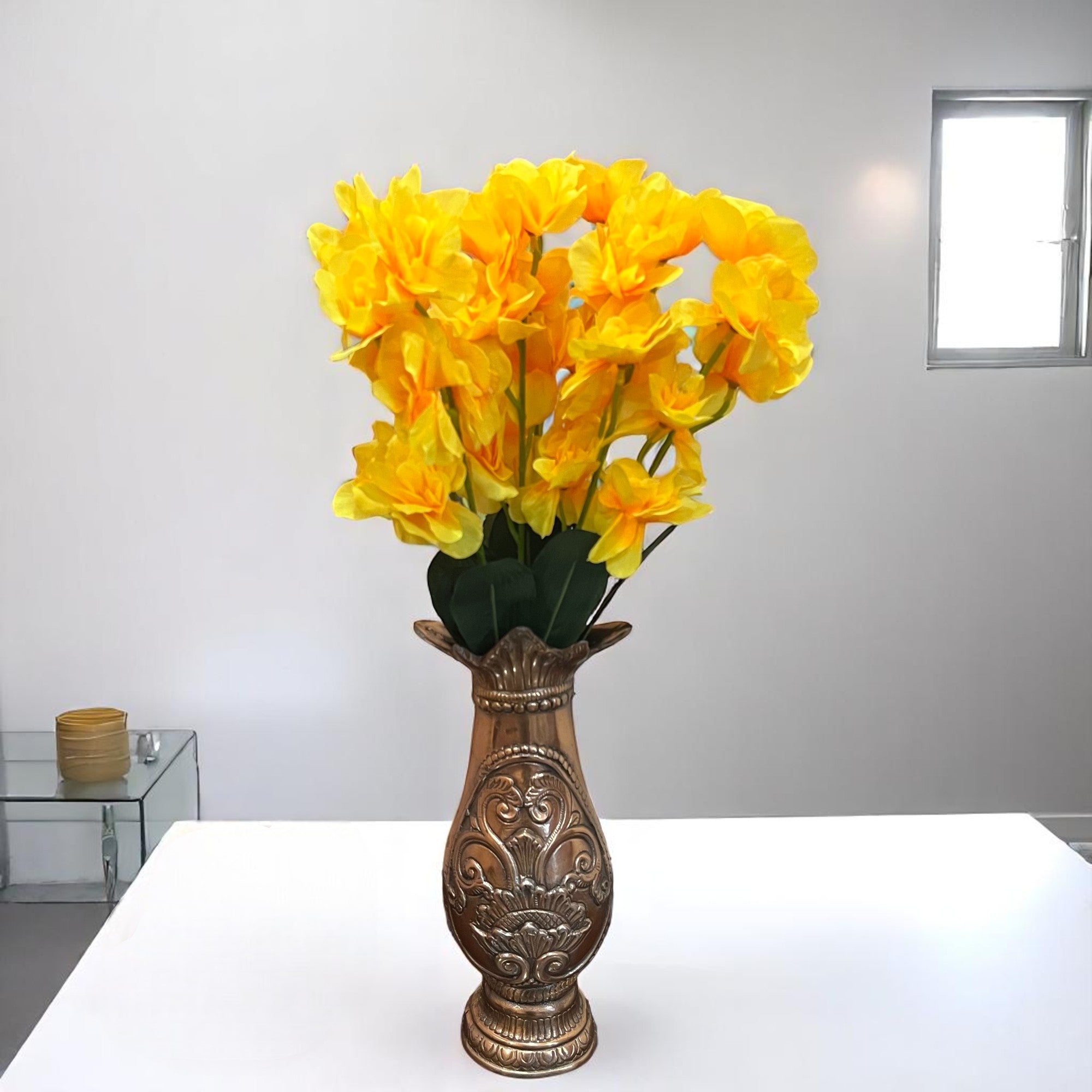 Artificial Orchids Flower Bouquets | Fake Flowers Bunch - For Vase, Pot, Home, Bedroom, Balcony, Office Corner, Living Room - 22 Inch - Apkamart #Colour_Yellow