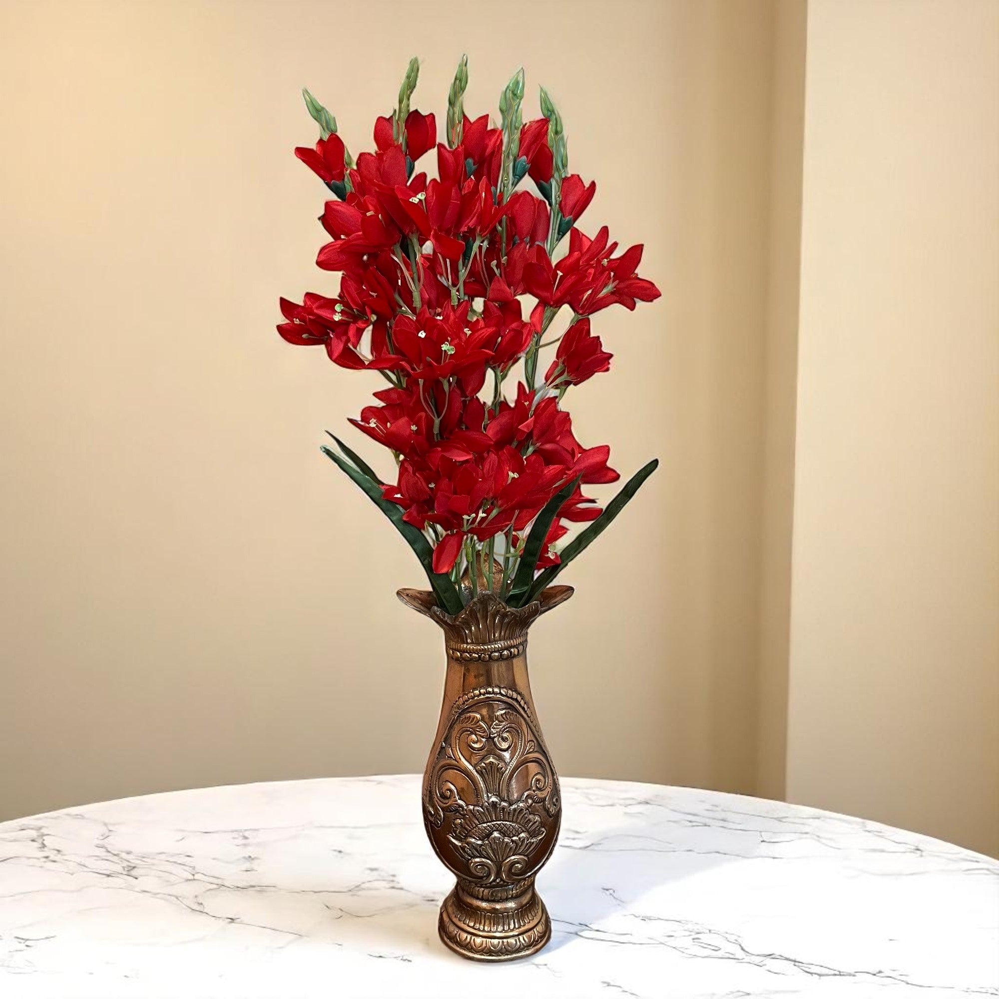 Artificial Flowers Gladiolus Bunches for Vase Pot | Faux Flowers Stem - for Home Decor Living Room Side Table Centerpiece - 26 Inch - Apkamart #Colour_Red