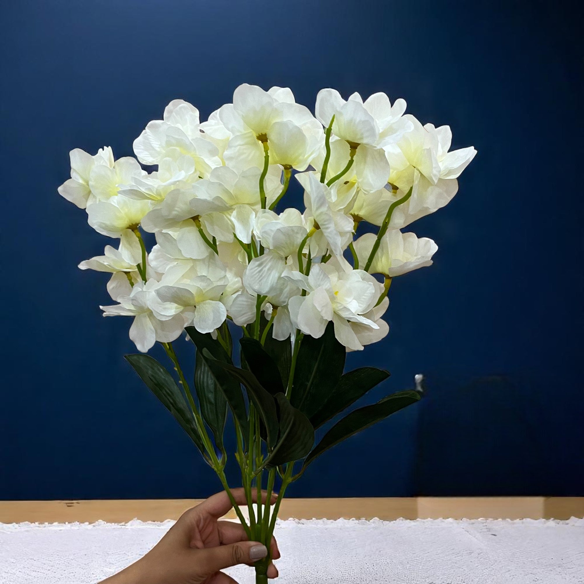 Artificial Orchids Flower Bouquets | Fake Flowers Bunch - For Vase, Pot, Home, Bedroom, Balcony, Office Corner, Living Room - 22 Inch - Apkamart #Colour_White