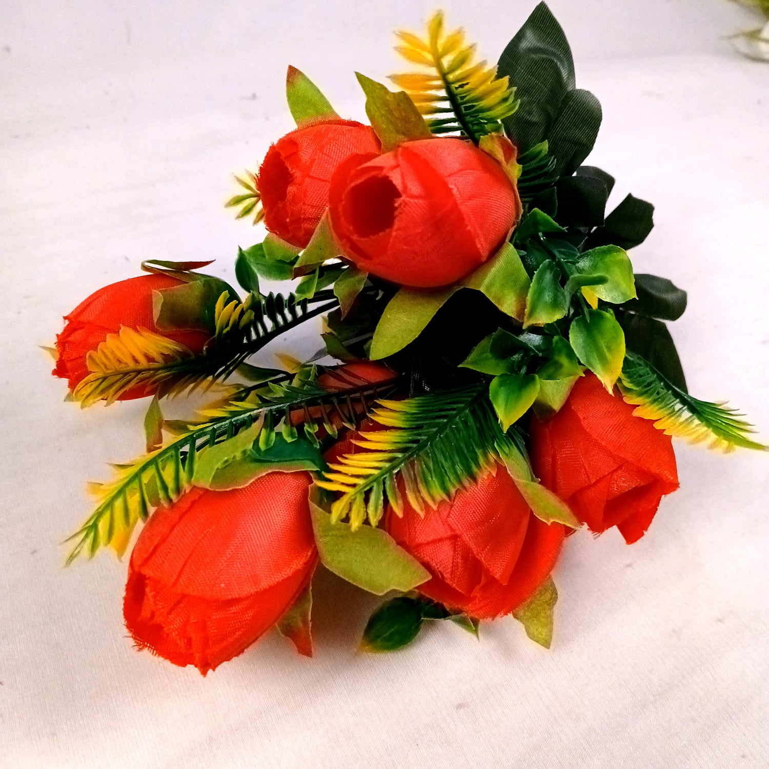 Artificial Flowers Rose Bunches for Vase Pot | Faux Flowers Stem - for Home Decor, Living Room, Office, Wedding & Party Decoration (Vase Not Included) - 14 Inch - Apkamart #Colour_Red