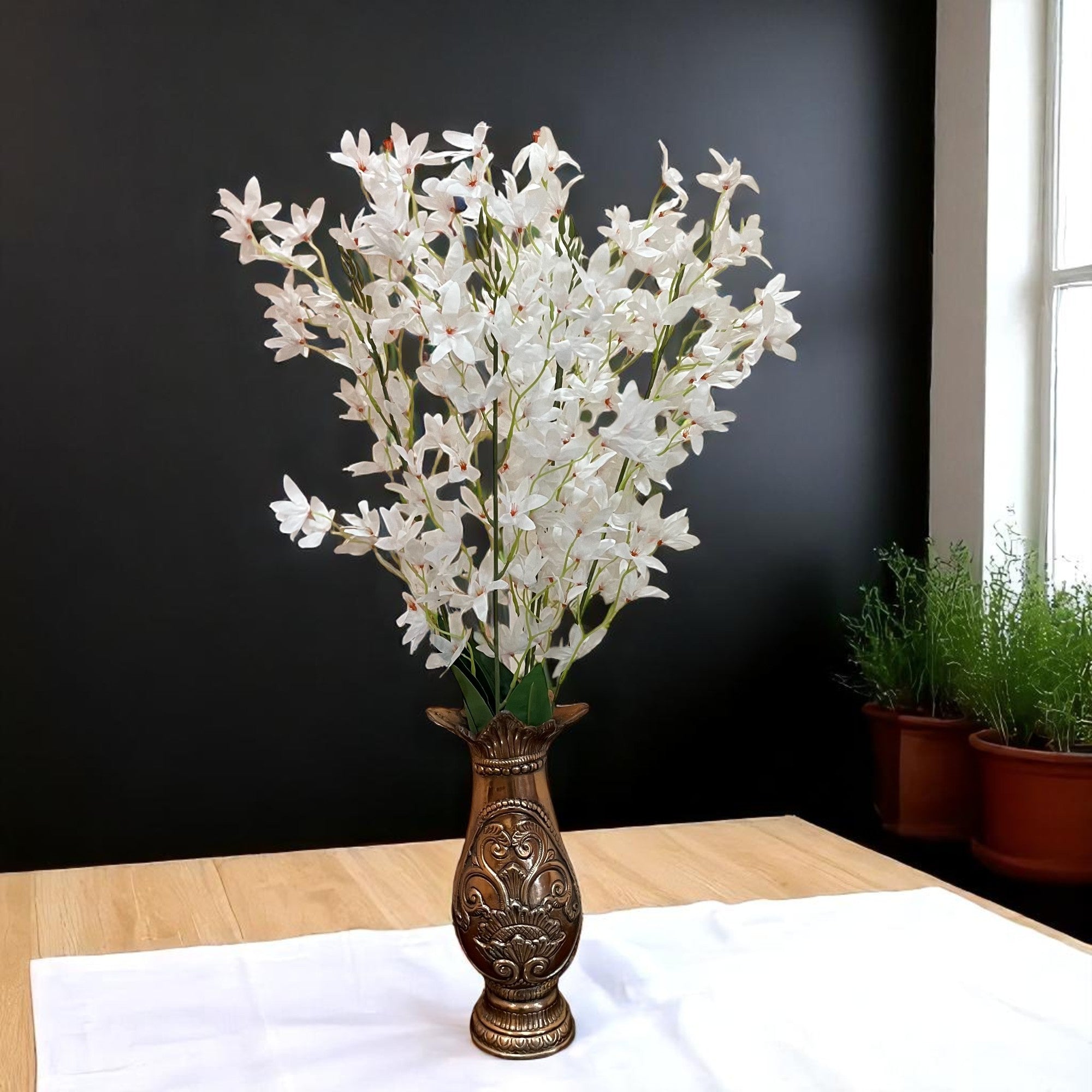 Artificial Orchids Flower Bouquets | Fake Flowers Bunch - For Vase, Pot, Home, Bedroom, Balcony, Office Corner, Living Room - 28 Inch - Apkamart #Colour_White