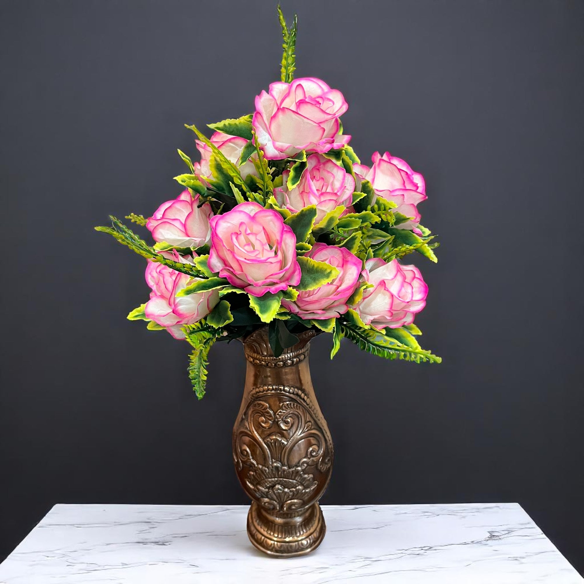 Artificial Flower Bouquet | Rose Fake Flowers Bunch - For Vase, Pot, Home, Bedroom, Balcony, Office Corner, Living Room - 16 Inch - Apkamart #Style_Design 1