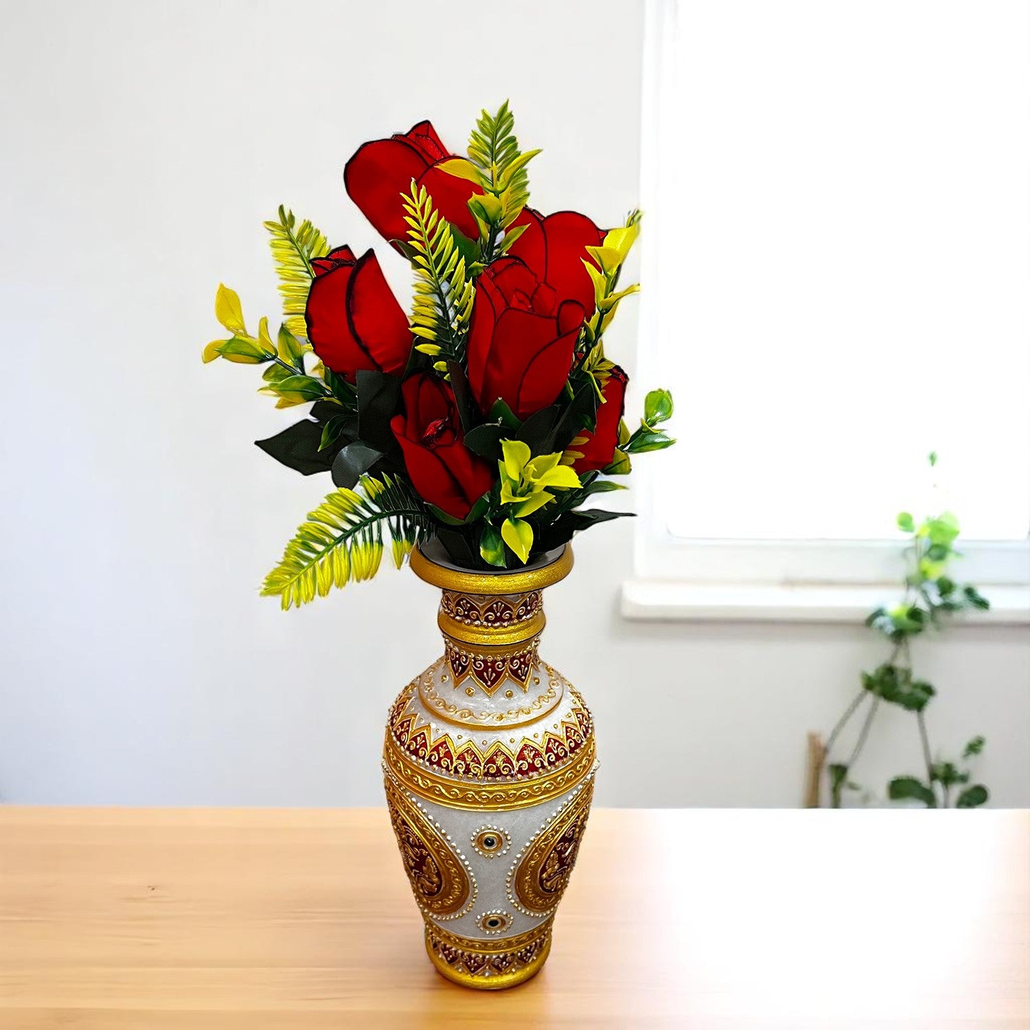 Artificial Flowers Rose Bunches for Vase Pot | Faux Flowers Stem - for Home Decor, Living Room, Office & Festivals Decoration (Vase Not Included) - 14 Inch - Apkamart