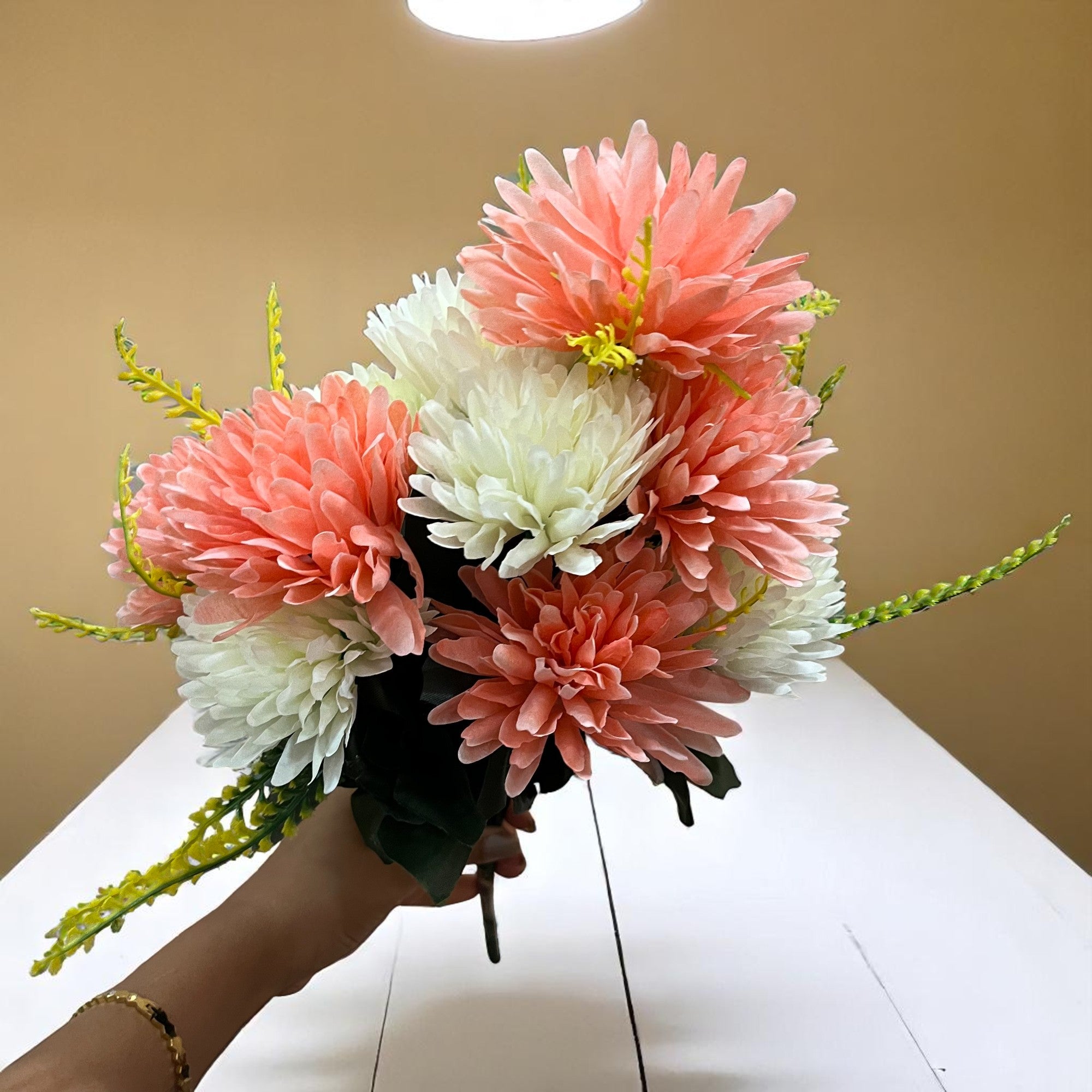 Artificial Marigold Flowers Bunches for Vase Pot | Faux Flowers Stem - for Home Decor Living Room Side Table Centerpiece - 16 Inch - Apkamart #Style_Design 1