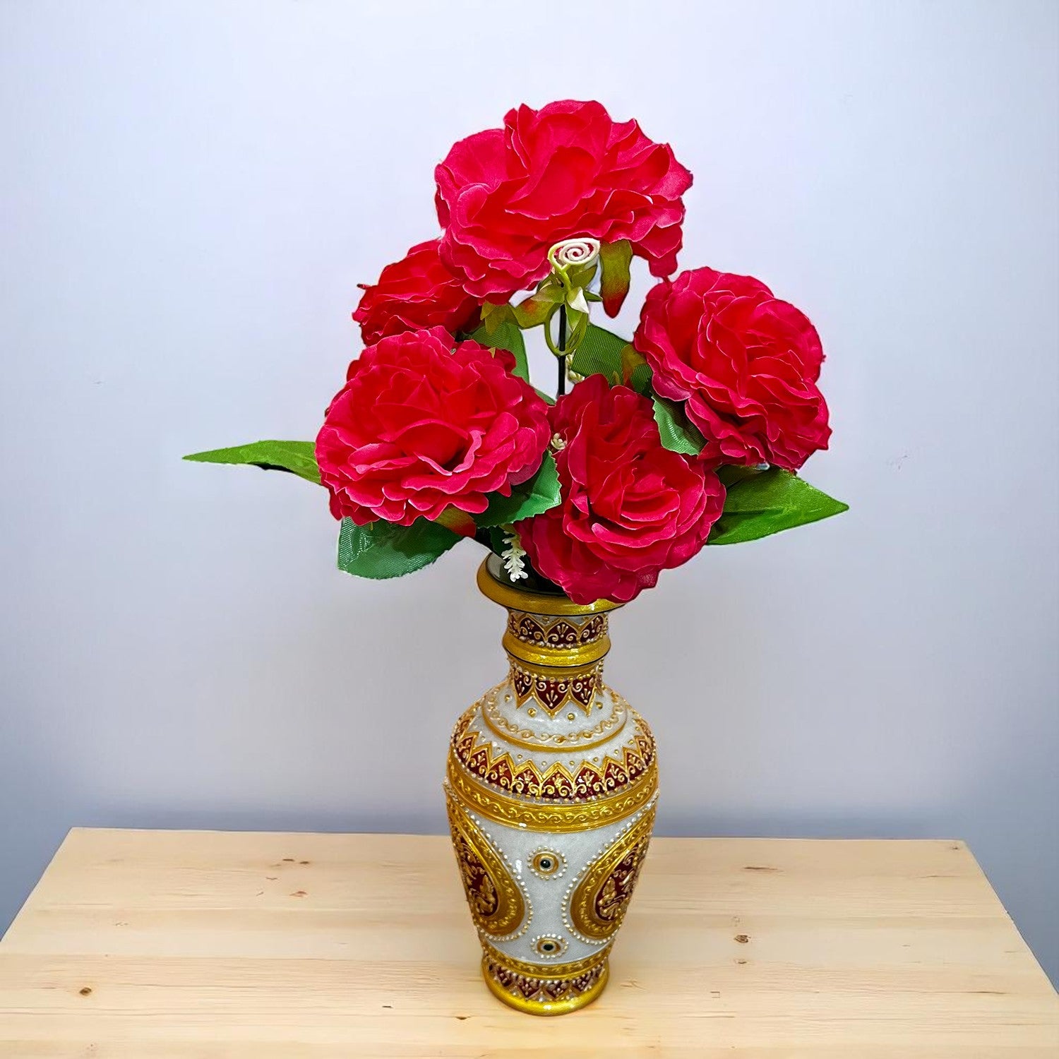 Artificial Flowers Rose Bunches for Vase Pot | Faux Flowers Stem - for Home Decor, Living Room, Wedding & Party Decoration (Vase Not Included) - 15 Inch - Apkamart #Colour_Pink