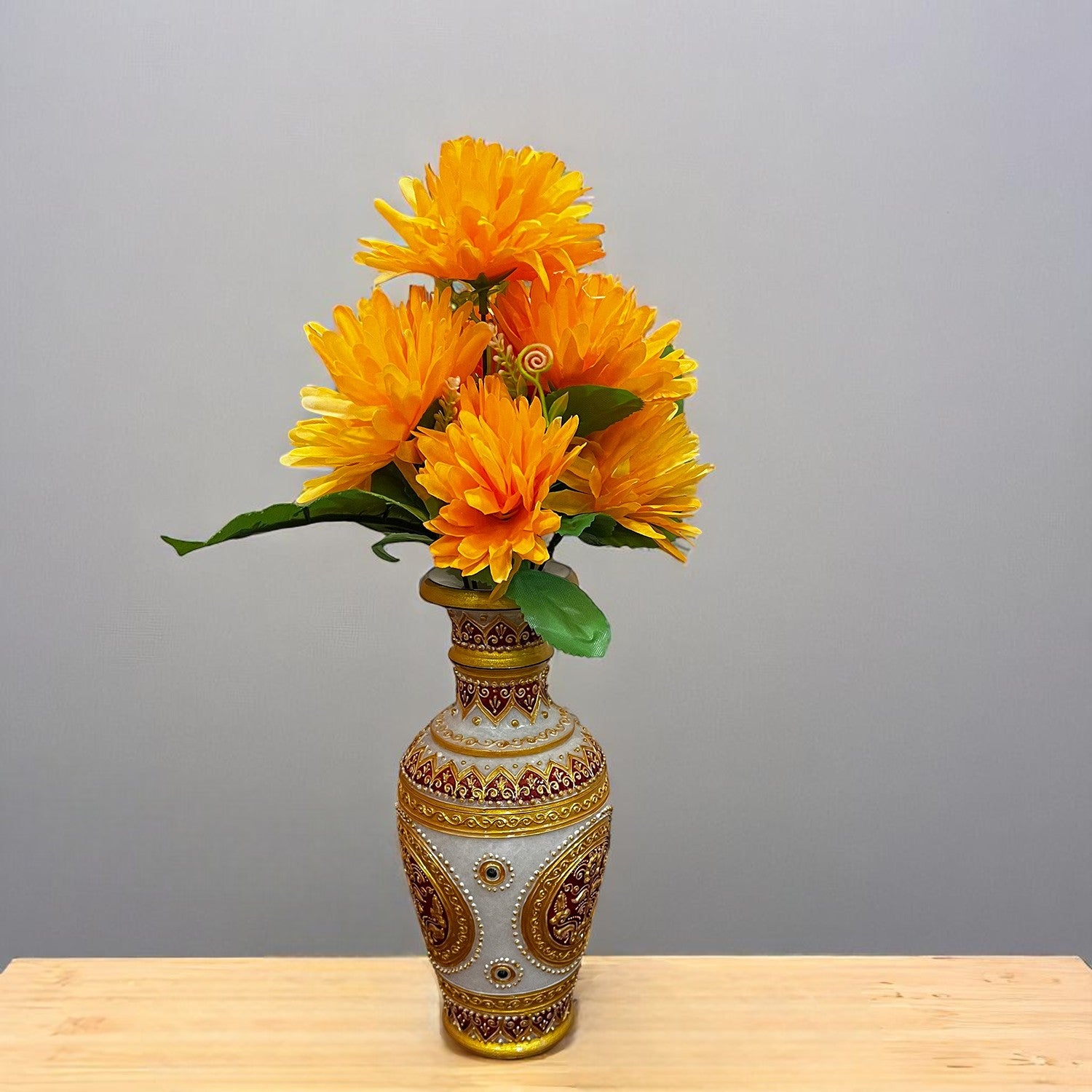 Artificial Flowers Dahlia Bunches for Vase Pot | Faux Flowers Stick - for Home Decor, Living Room, Wedding & Party Decoration (Vase Not Included) - 15 Inch - Apkamart #Colour_Orange