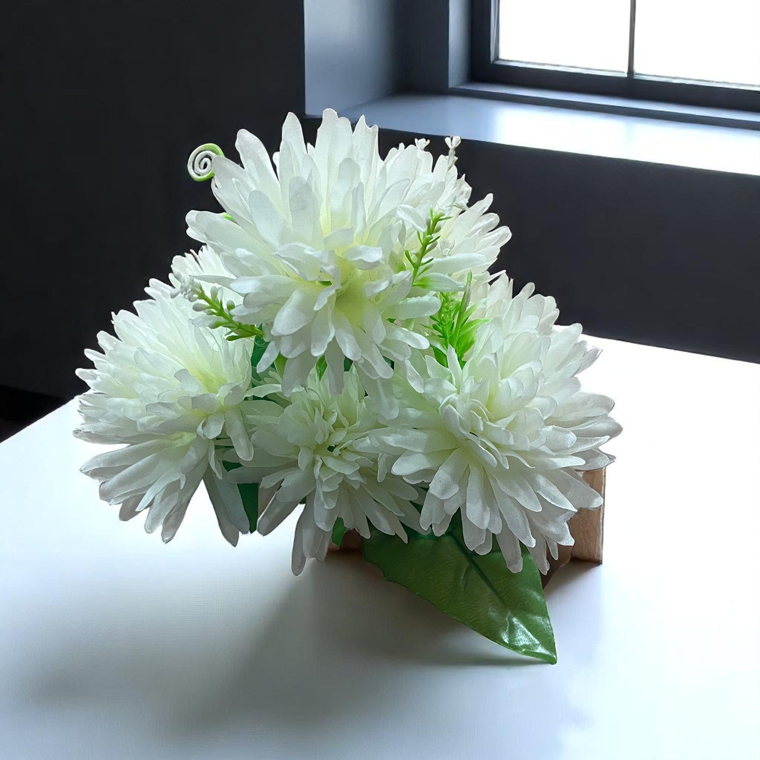 Artificial Flowers Dahlia Bunches for Vase Pot | Faux Flowers Stick - for Home Decor, Living Room, Wedding & Party Decoration  (Vase Not Included) - 15 Inch - Apkamart #Colour_White