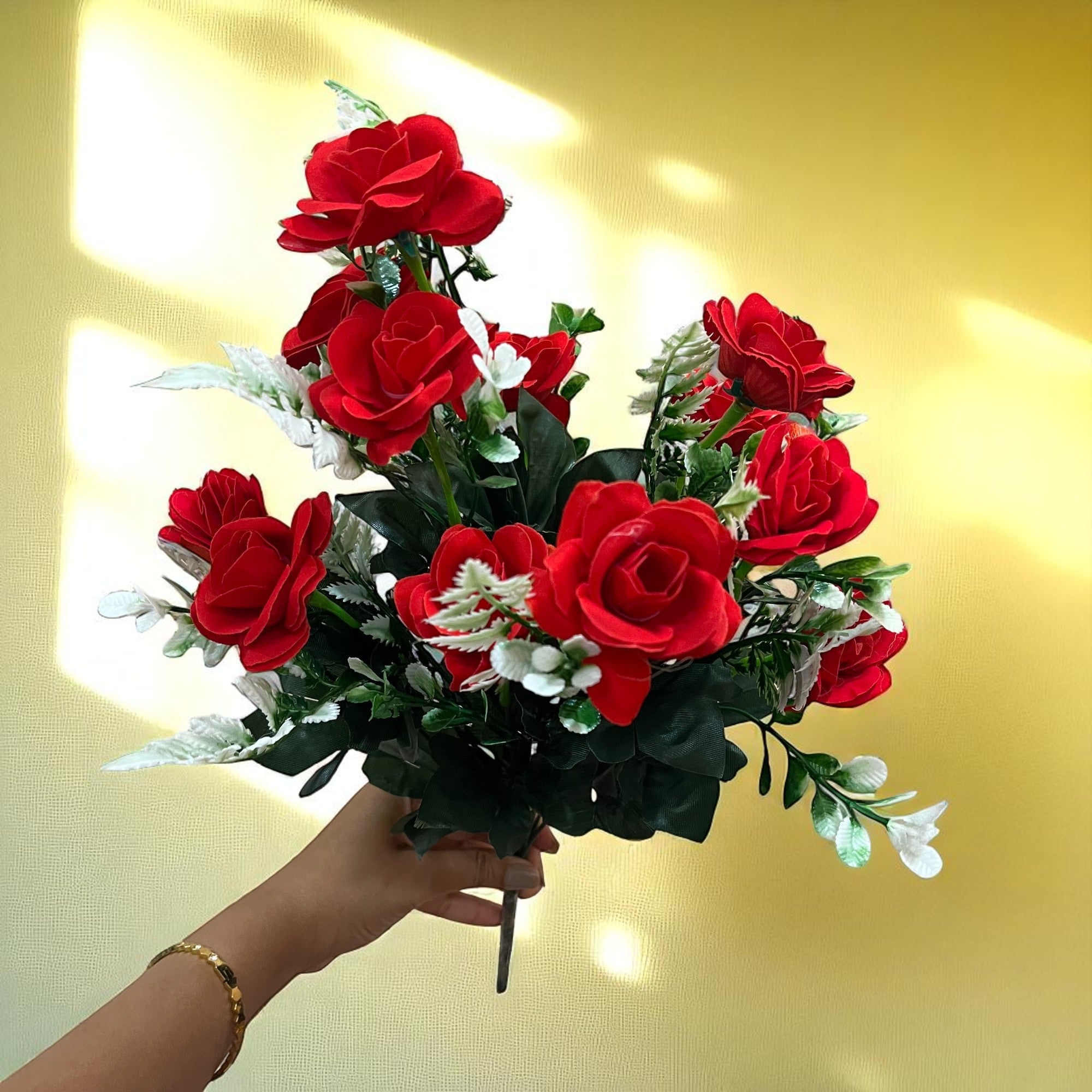 Artificial Rose Flowers Bunches for Vase Pot | Faux Flowers Stem - for Home Decor Living Room Side Table Centerpiece - 17 Inch - Apkamart