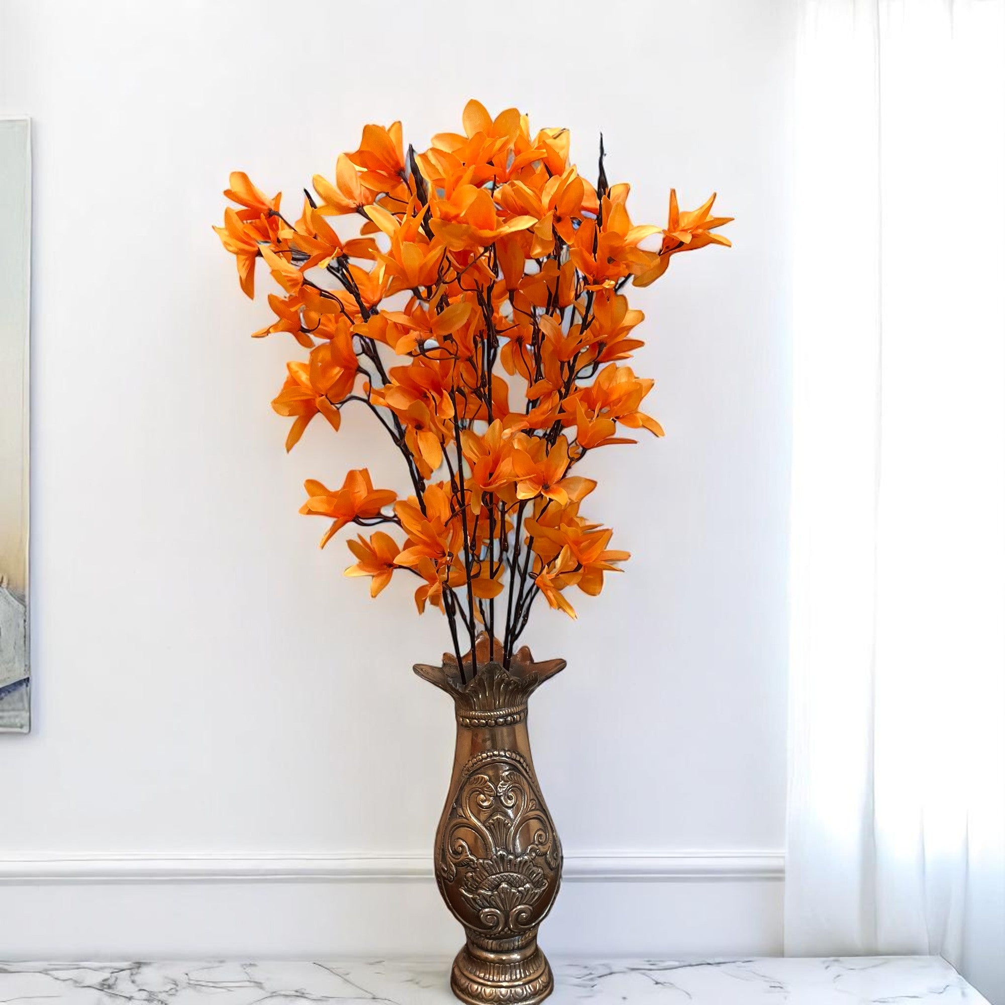 Artificial Flowers | Faux Flowers Bunch - for Home Decor, Living Room, Side Table, Centerpiece - 29 Inch - Apkamart #Colour_Orange