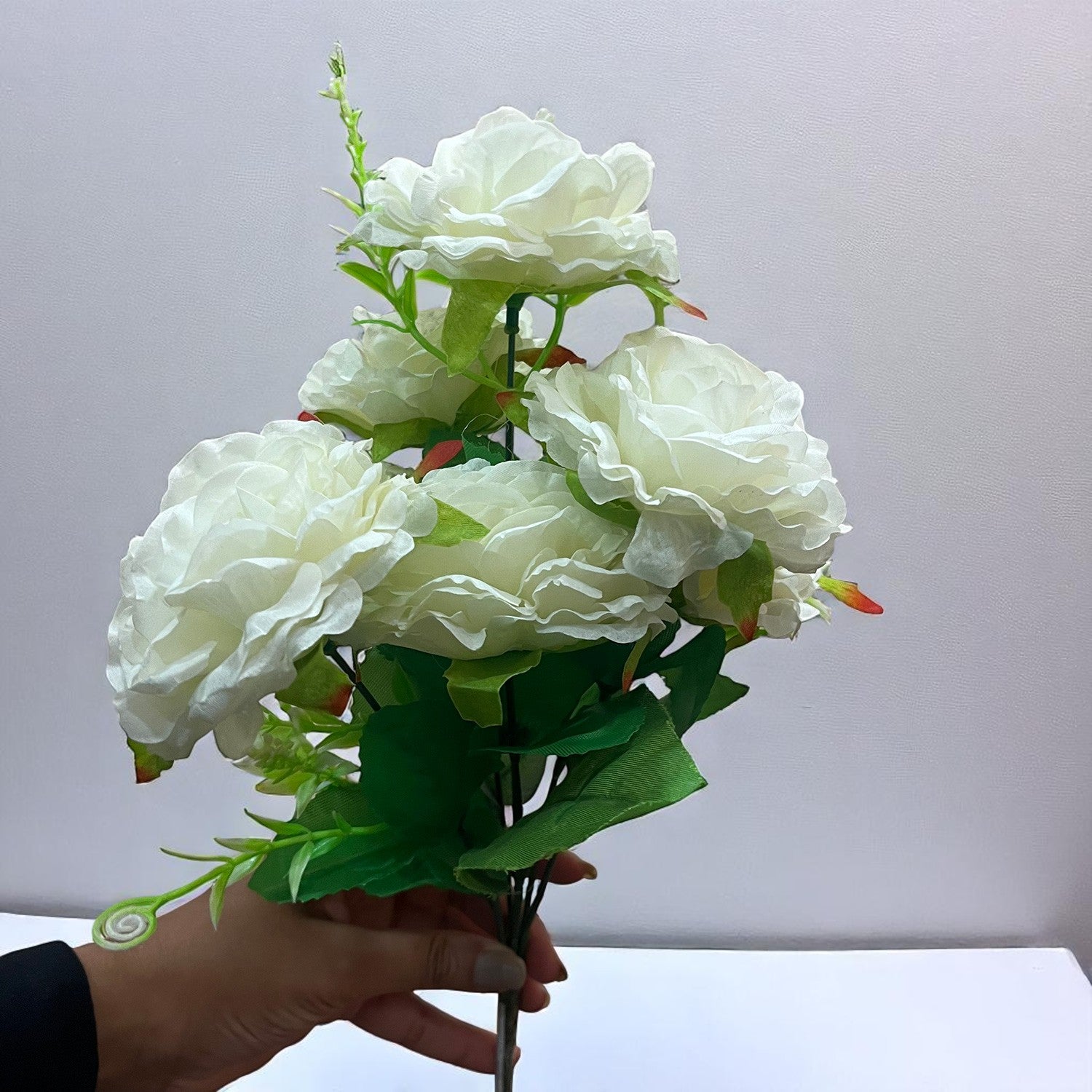 Artificial Flowers Rose Sticks | Faux Flowers Bunch - for Home Decor, Living Room, Wedding & Party Decoration (Vase Not Included) - 15 Inch - Apkamart #Colour_White