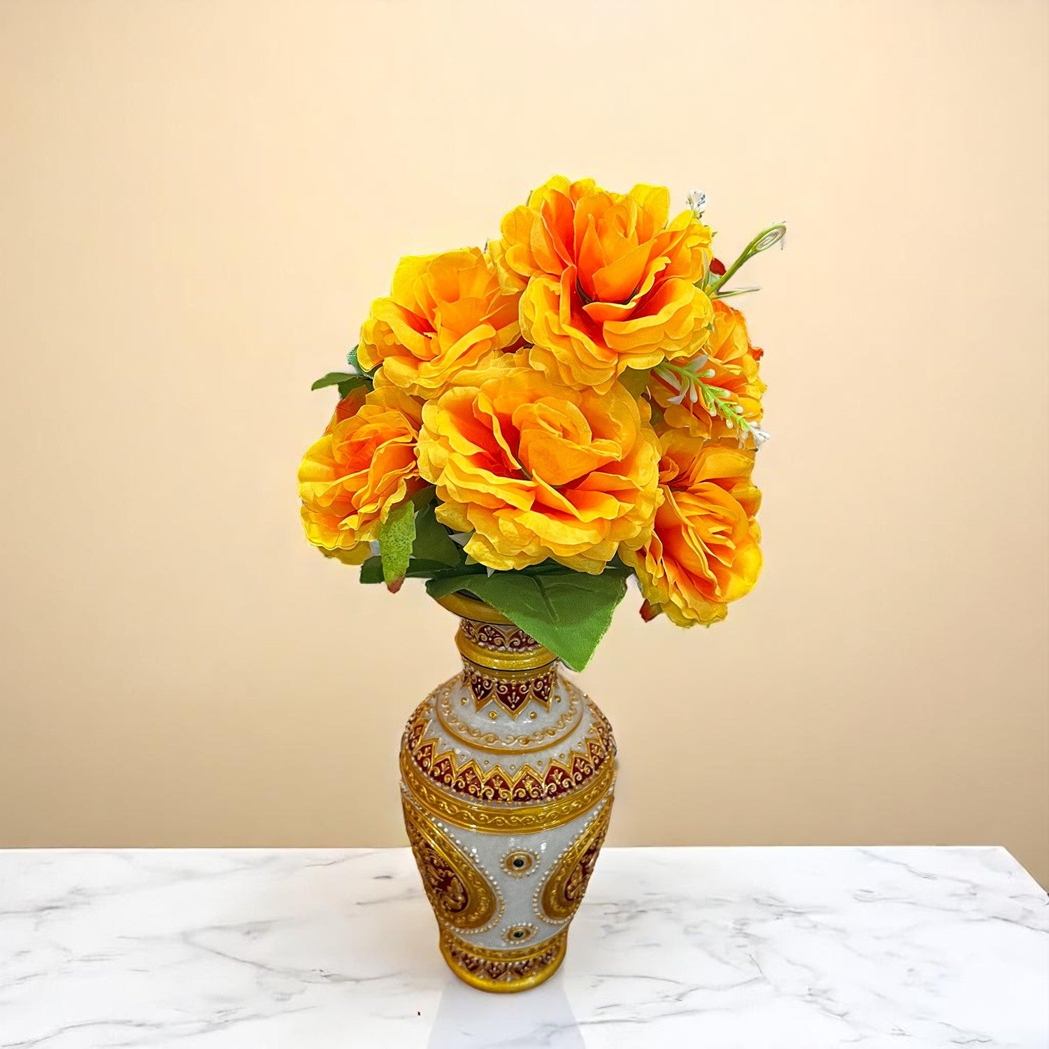 Artificial Flowers Rose Bunches for Vase Pot | Faux Flowers Stem - for Home Decor, Living Room, Office & Festivals Decoration (Vase Not Included) - 15 Inch - Apkamart #Colour_Orange