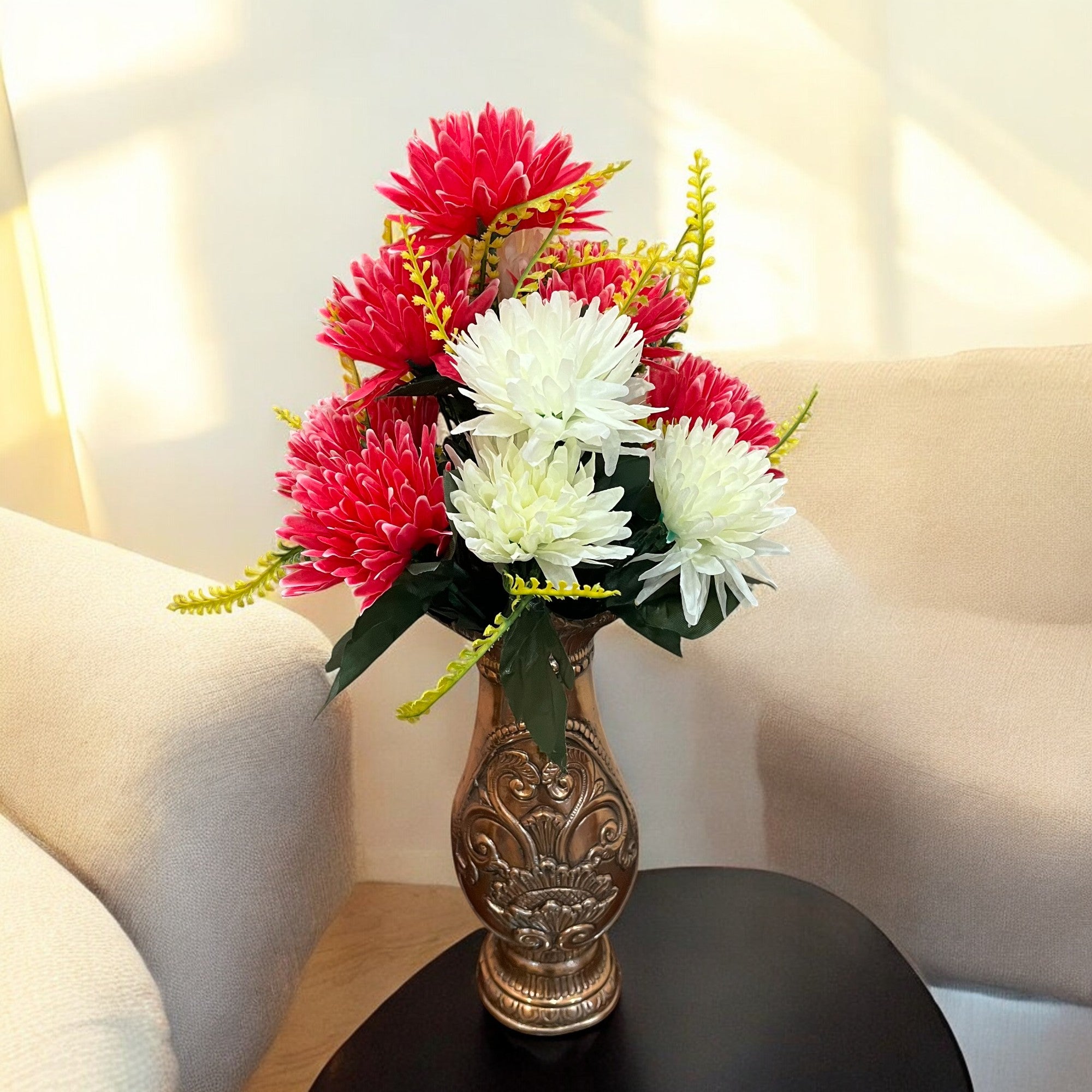 Artificial Marigold Flowers Bunches for Vase Pot | Faux Flowers Stem - for Home Decor Living Room Side Table Centerpiece - 16 Inch - Apkamart #Style_Design 2