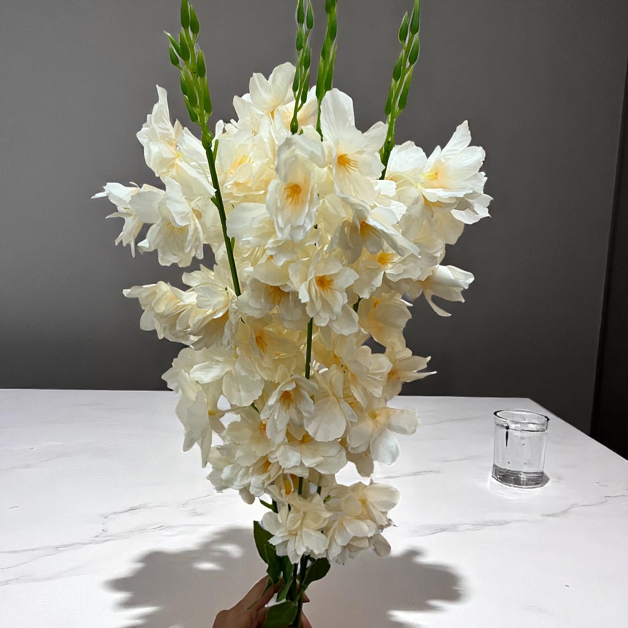 Artificial Flower Orchids Bouquets | Faux Flowers Bunch - for Table Vase, Pot, Home Decor, Living Room, Side Table Centerpiece - 26 Inch - Apkamart #Colour_Cream