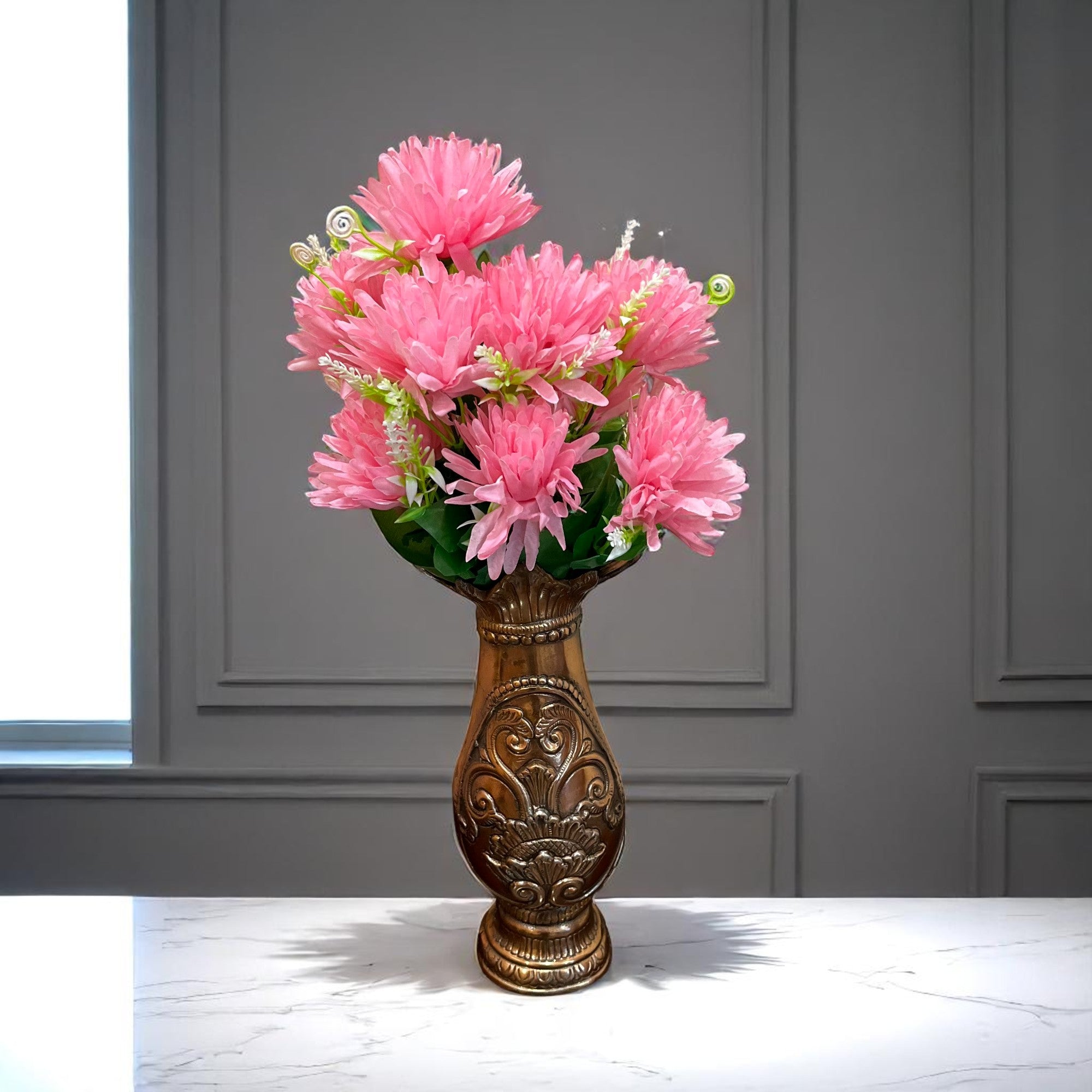 Artificial Flower Dahlia | Fake Flowers Bunch Dahalia - For Vase, Pot, Home, Bedroom, Balcony, Office Corner, Living Room - 18 Inch - Apkamart #Colour_Pink