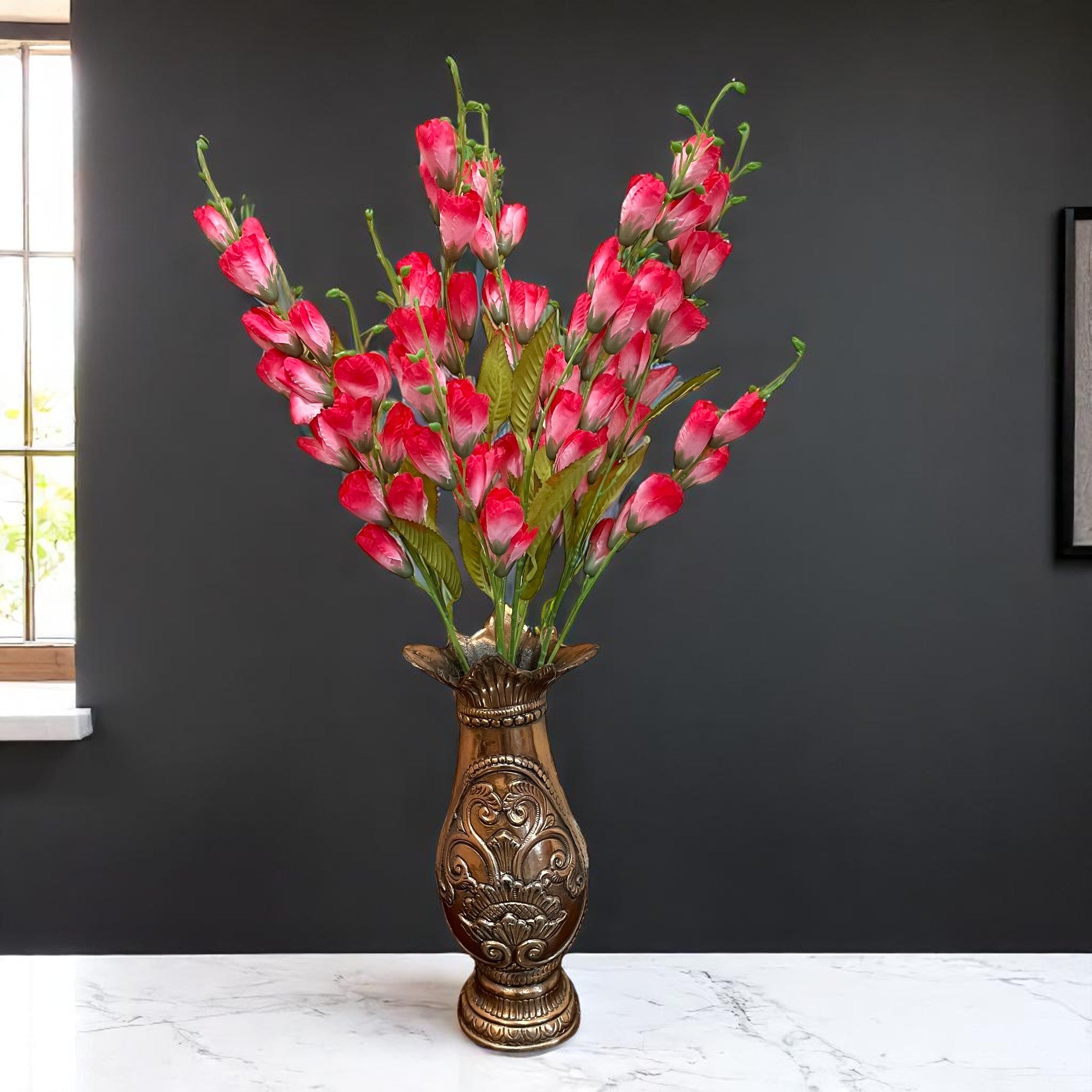 Artificial Flowers | Faux Tulips Flowers Bunch - for Home Decor, Office Corner, Living Room, Side Table, Centerpiece - 27 Inch - Apkamart #Colour_Pink