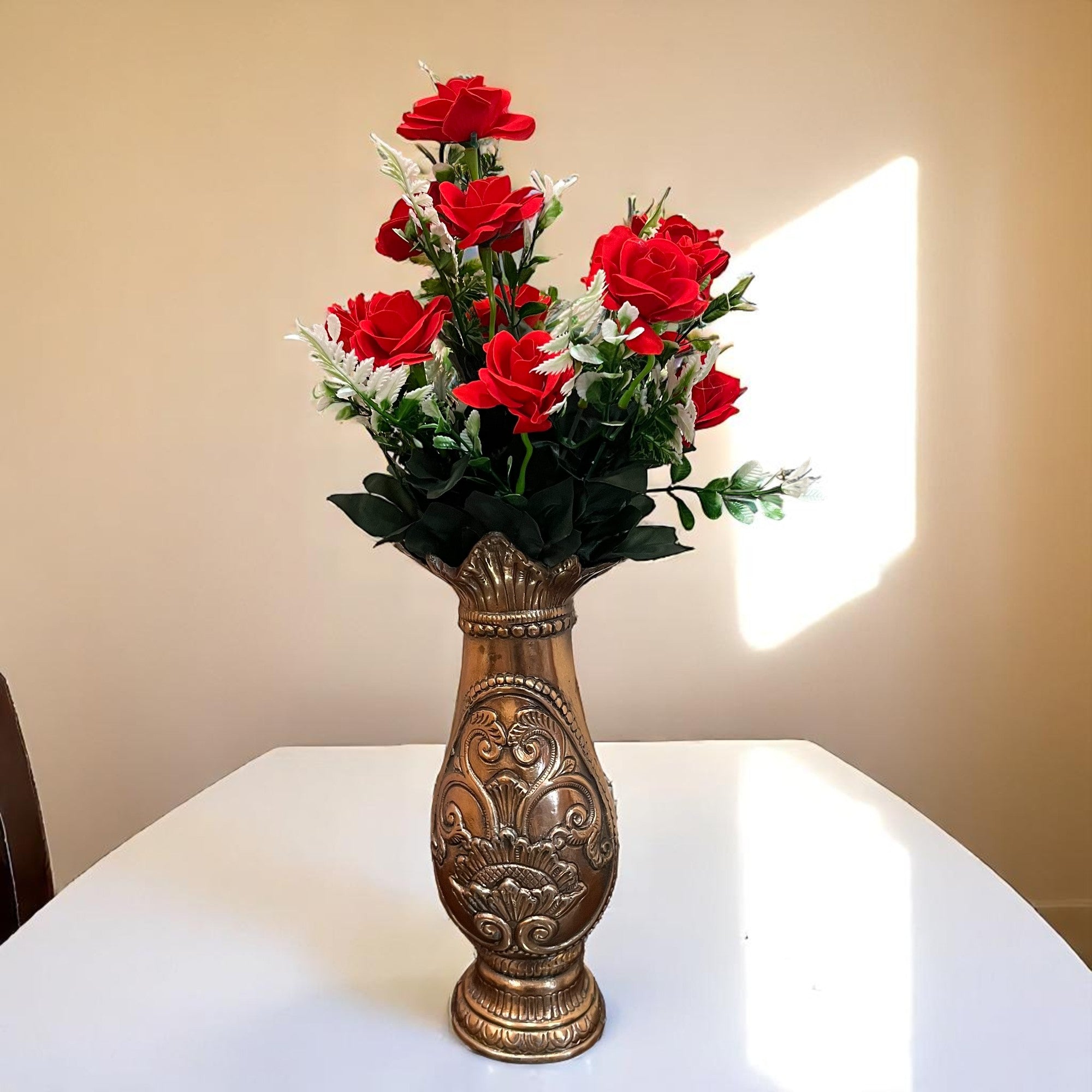Artificial Rose Flowers Bunches for Vase Pot | Faux Flowers Stem - for Home Decor Living Room Side Table Centerpiece - 17 Inch - Apkamart