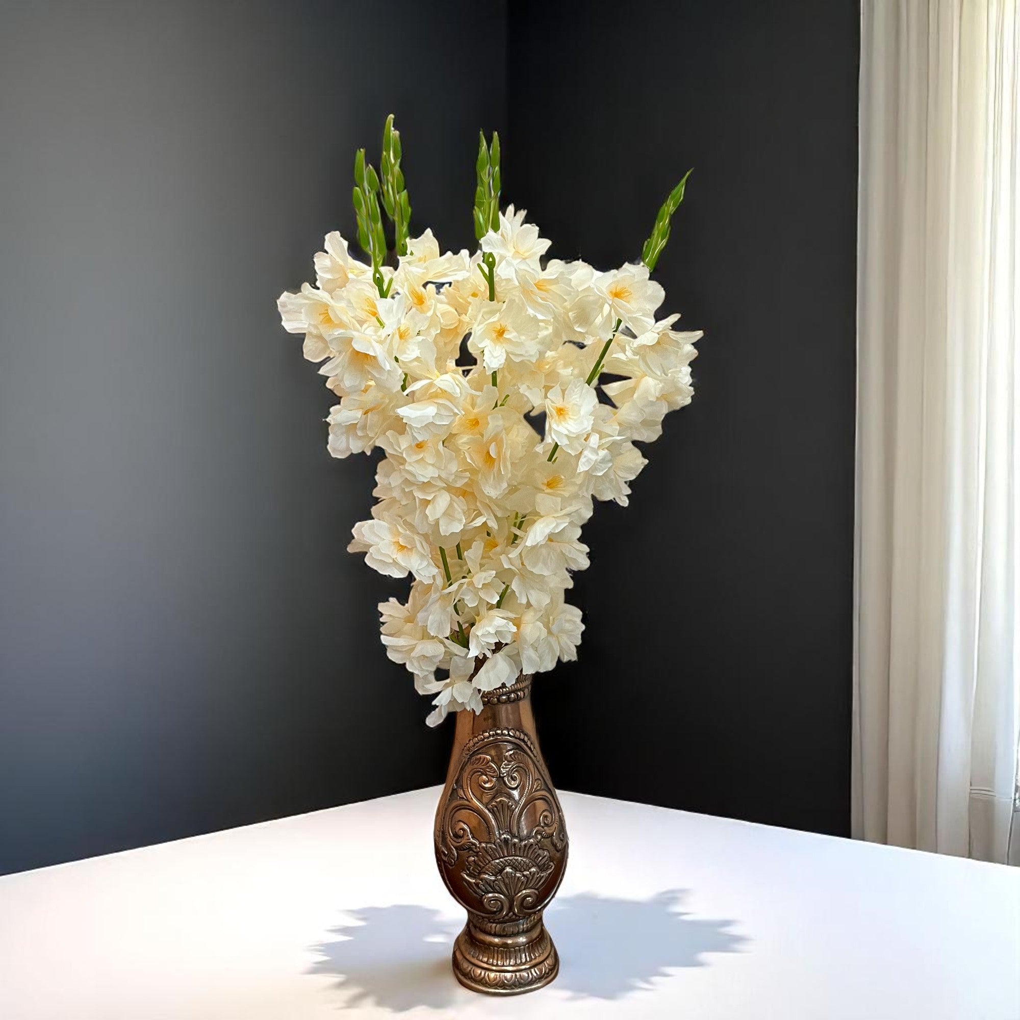 Artificial Flower Orchids Bouquets | Faux Flowers Bunch - for Table Vase, Pot, Home Decor, Living Room, Side Table Centerpiece - 26 Inch - Apkamart #Colour_Cream