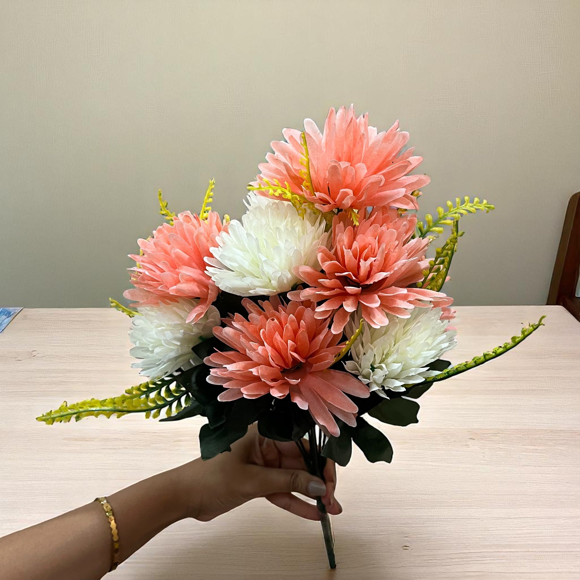 Artificial Marigold Flowers Bunches for Vase Pot | Faux Flowers Stem - for Home Decor Living Room Side Table Centerpiece - 16 Inch - Apkamart #Style_Design 1