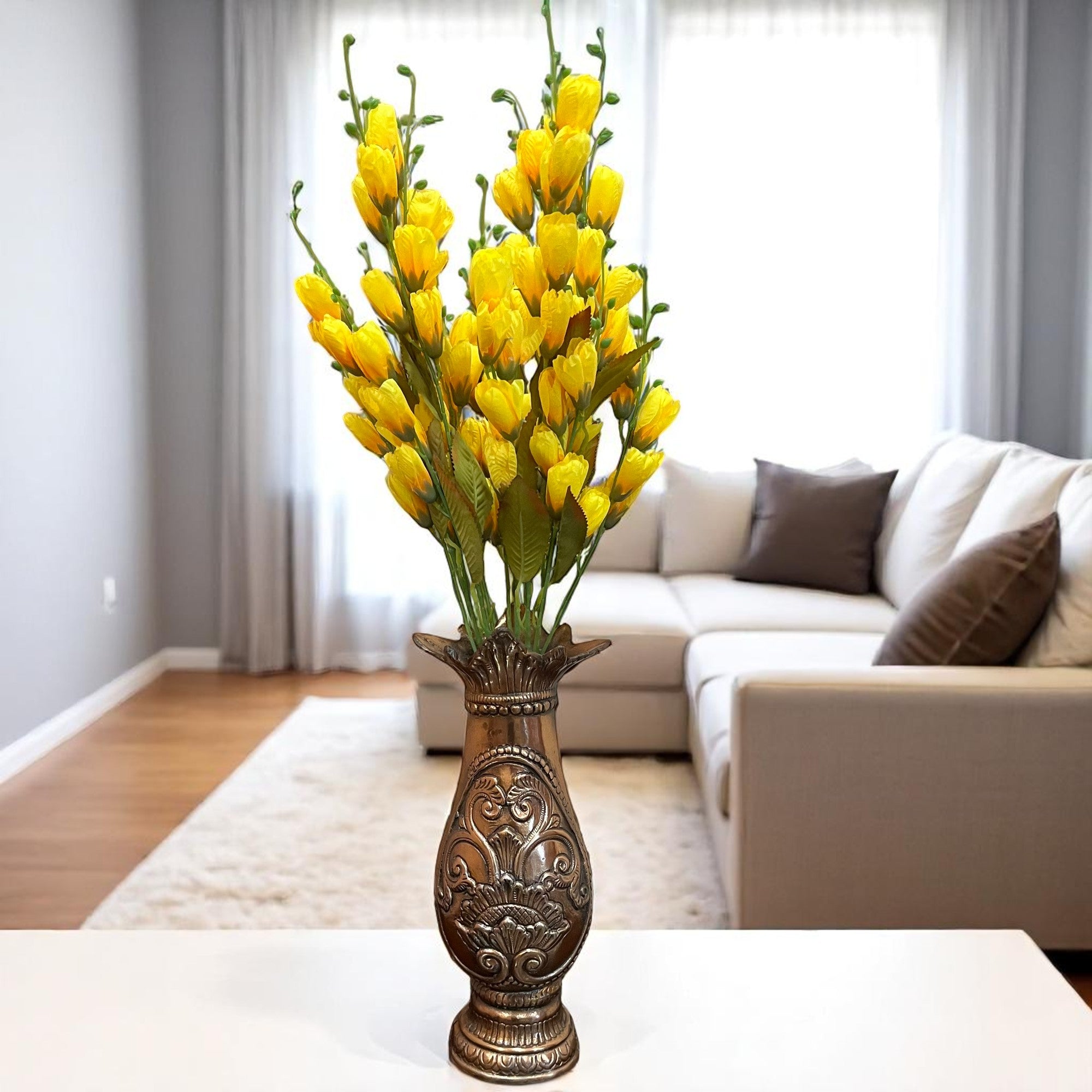 Artificial Flower Tulips Bouquet | Faux Flowers Bunch - for Table Vase, Pot, Home Decor, Living Room, Side Table Centerpiece - 27 Inch - Apkamart #Colour_Yellow