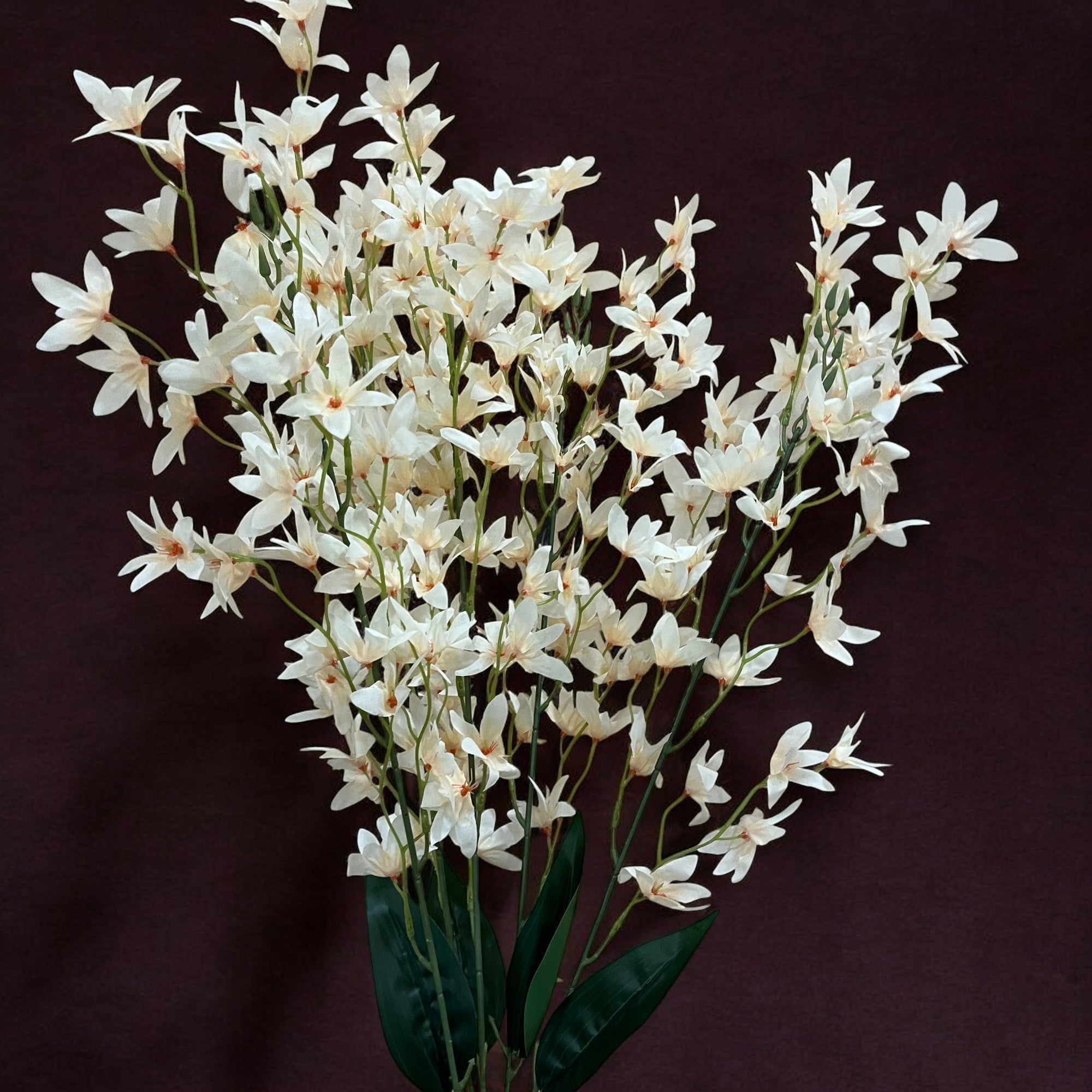 Artificial Orchids Flower Bouquets | Fake Flowers Bunch - For Vase, Pot, Home, Bedroom, Balcony, Office Corner, Living Room - 28 Inch - Apkamart #Colour_Cream