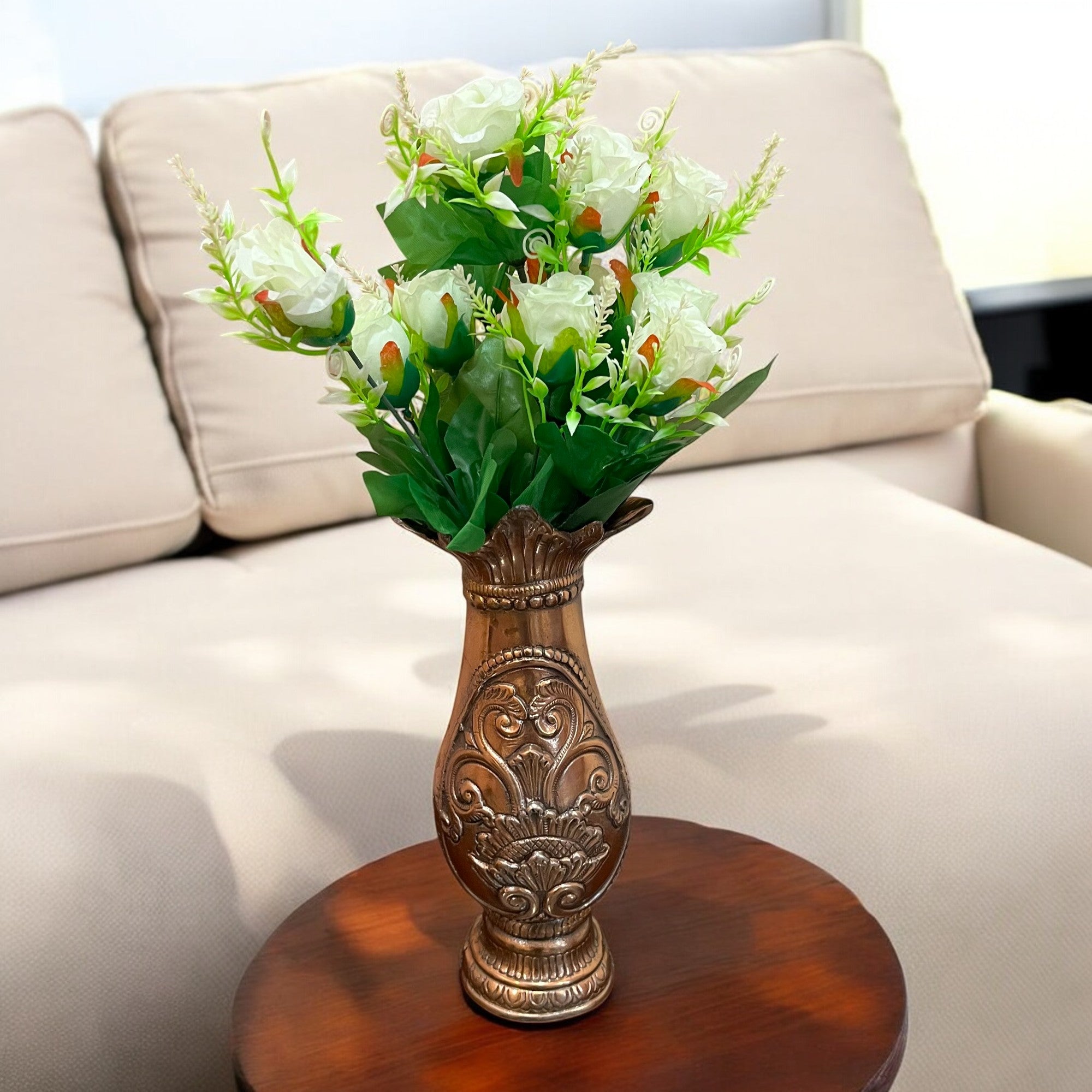 Artificial Flowers Rose | Faux Flowers Bunch - for Home Decor, Side Table, Centerpiece - 17 Inch - Apkamart #Colour_White