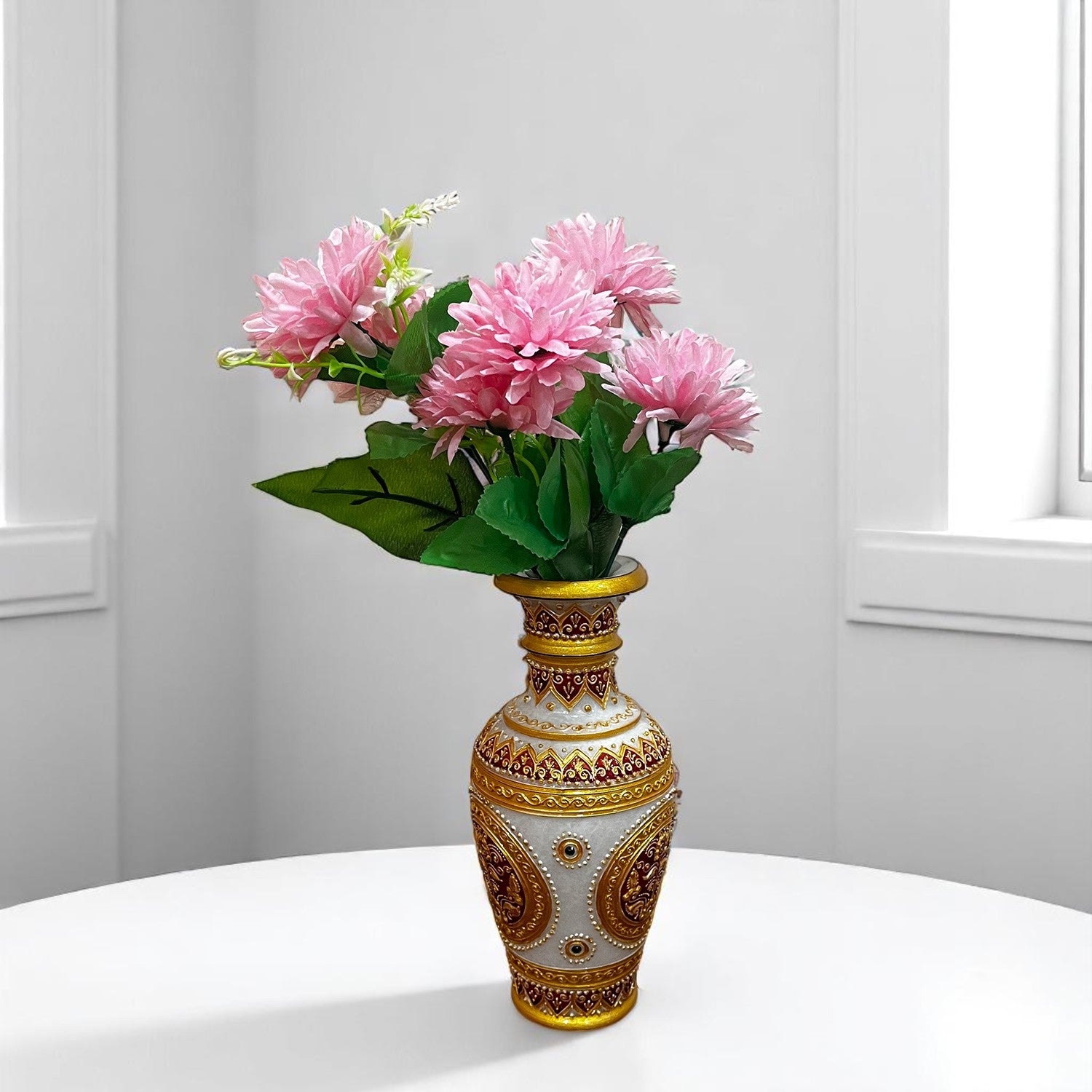 Artificial Flowers Dahlia Bunches for Vase Pot | Faux Flowers Stick - for Home Decor, Living Room, Wedding & Party Decoration (Vase Not Included) - 14 Inch - Apkamart #Colour_Pink